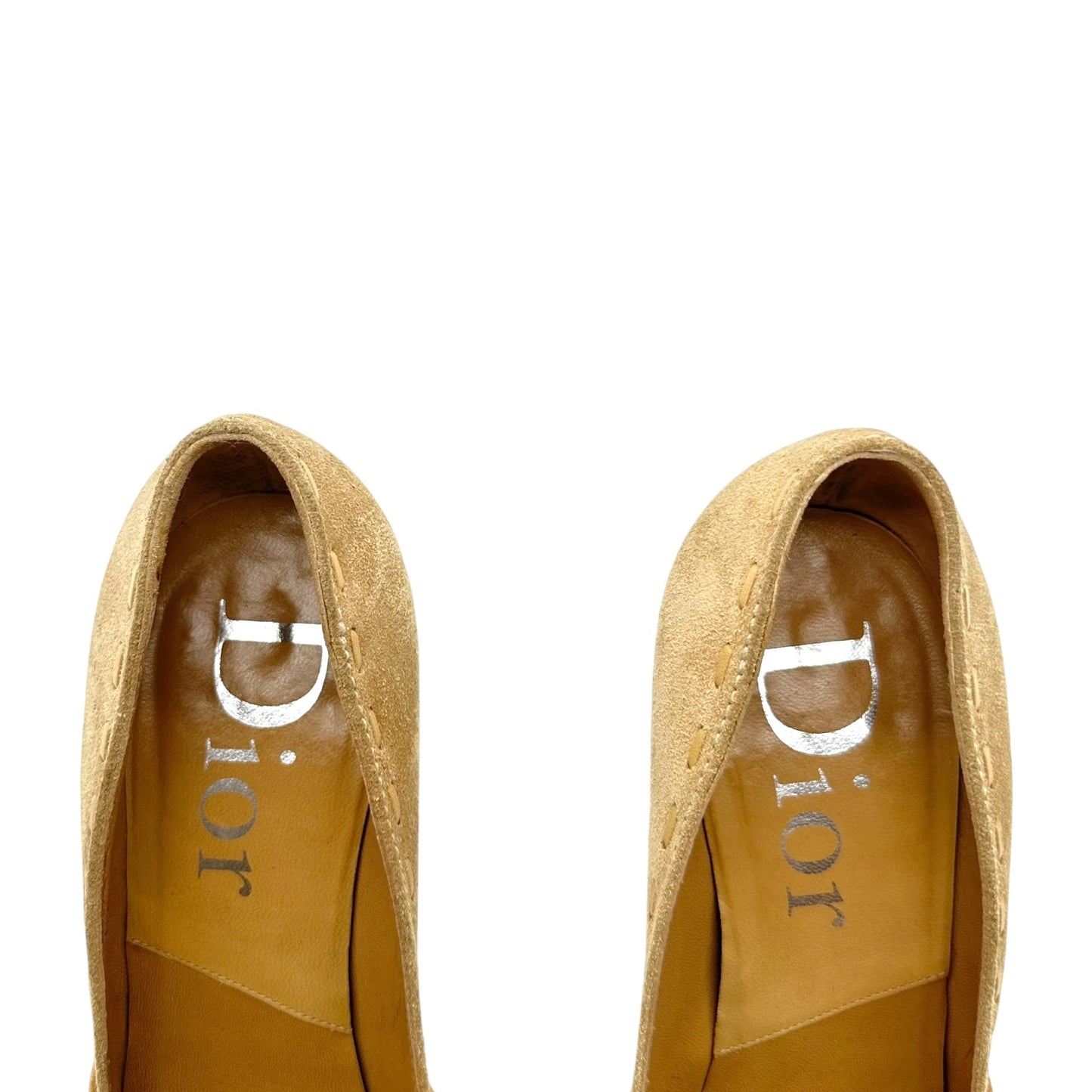 Christian Dior Tan Suede CD Logo Pointed Toe Heels
