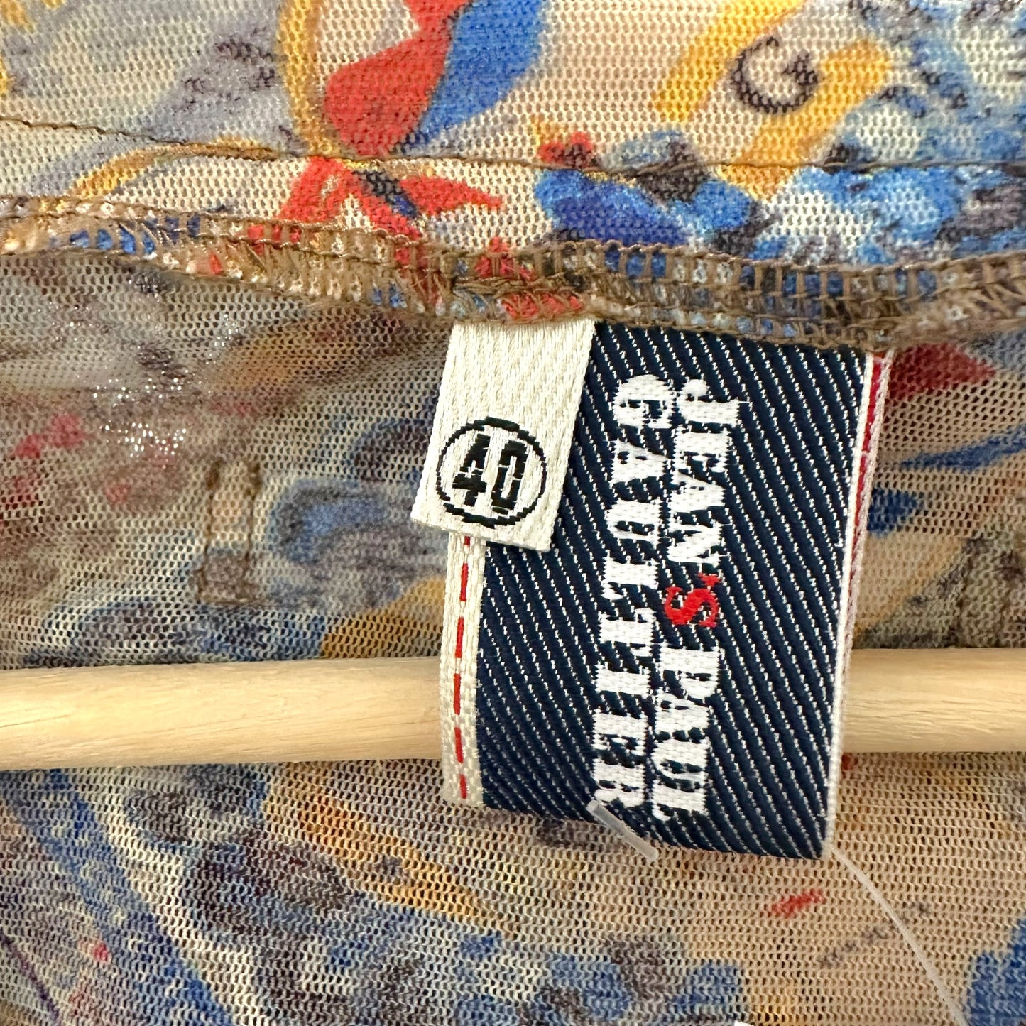 Jean Paul Gaultier Postcard Print Mesh Ruffle Trim Blouse