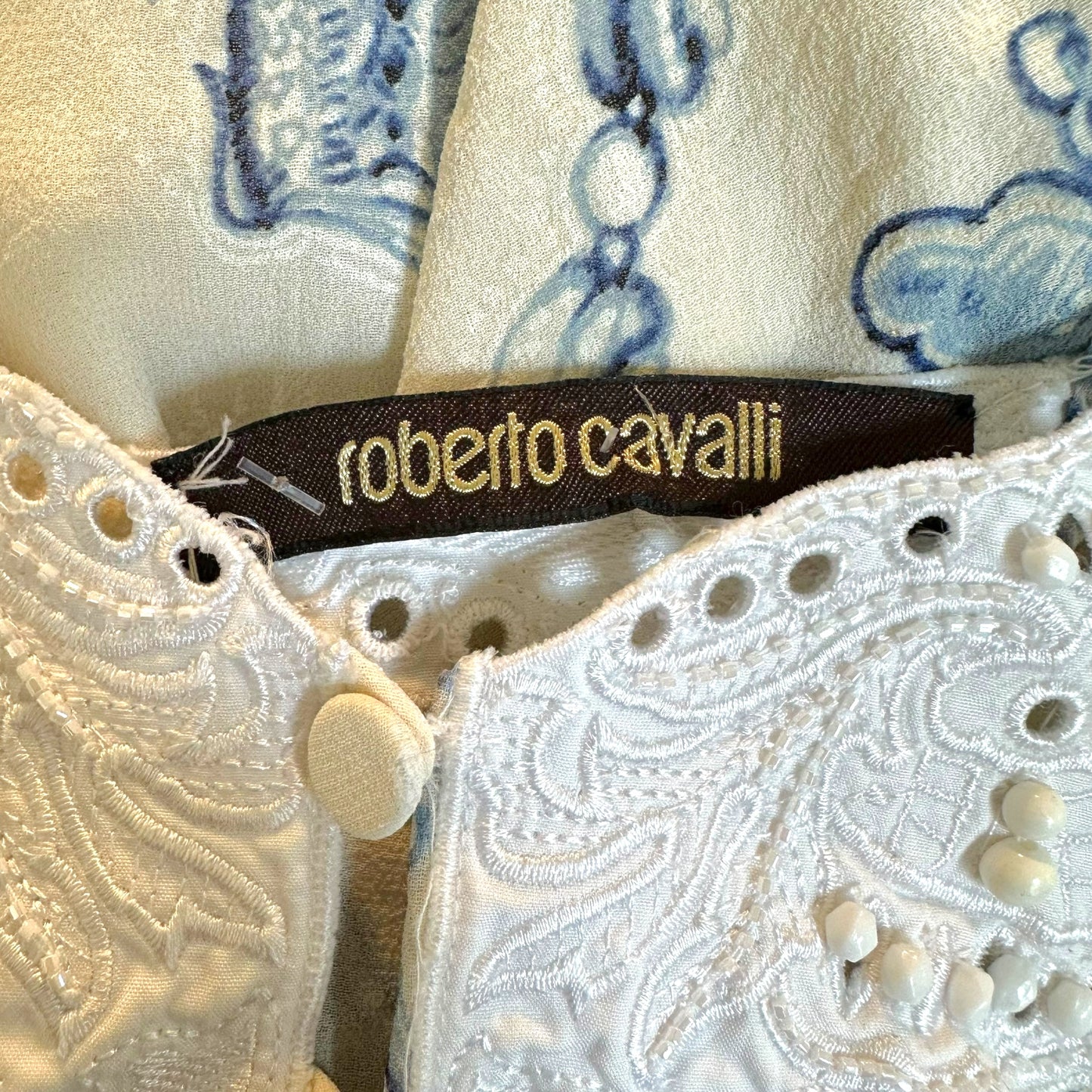 Roberto Cavalli Blue & White Paisley Silk Mini Dress