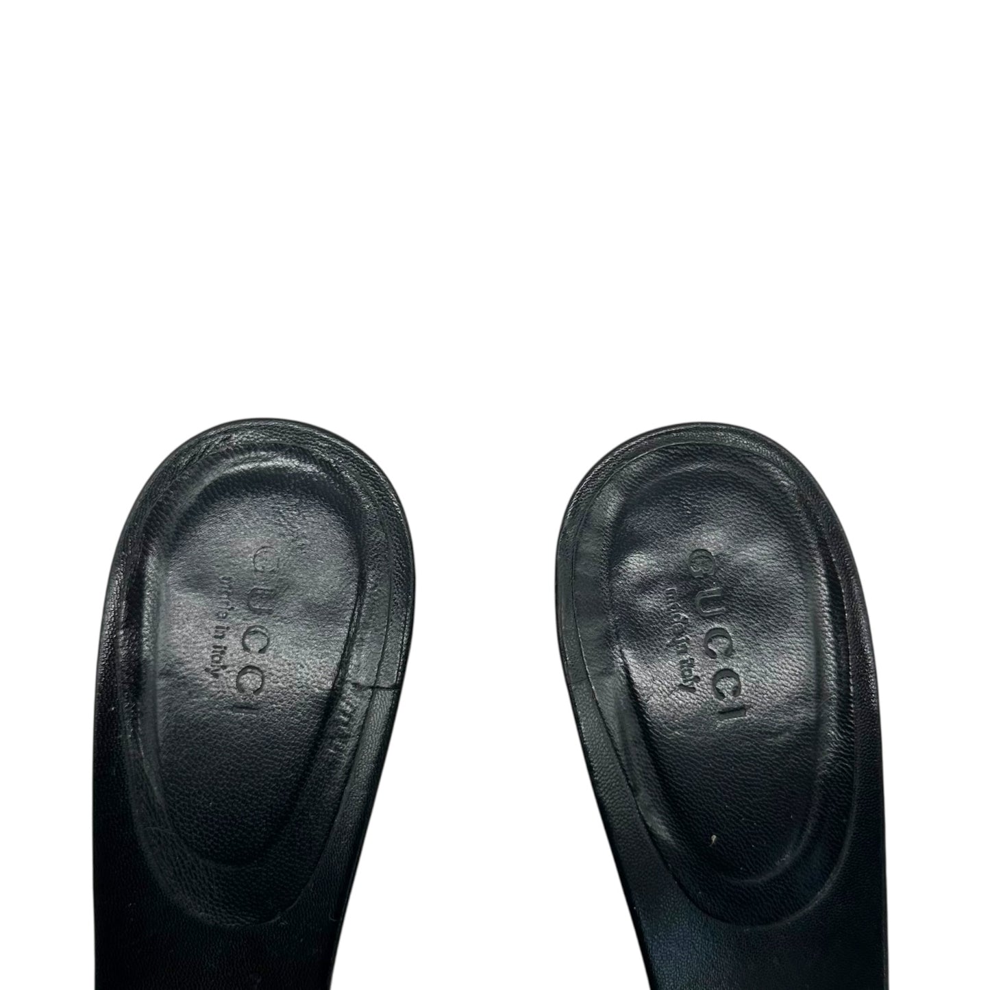 Gucci Black Leather Tie Monogram Mule Heels