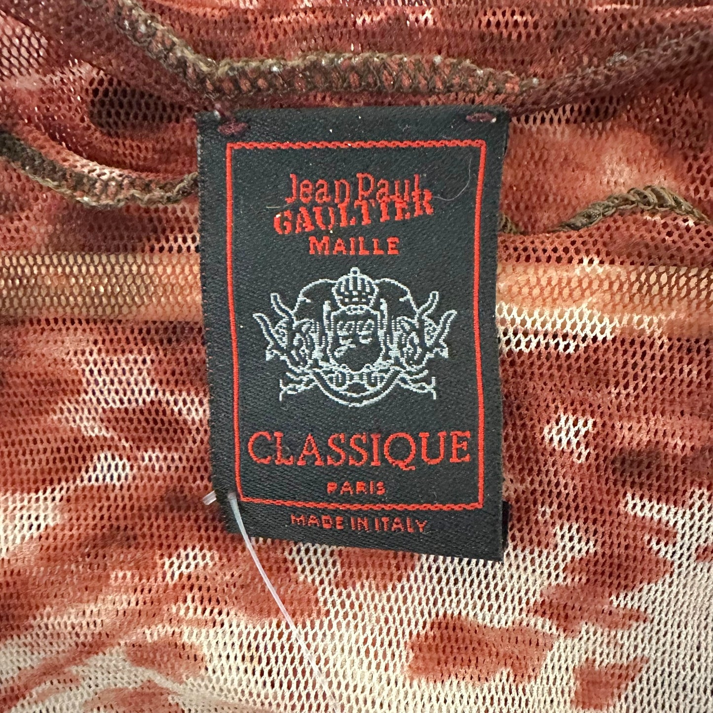 Jean Paul Gaultier Burgundy Old English Print Mesh T-Shirt