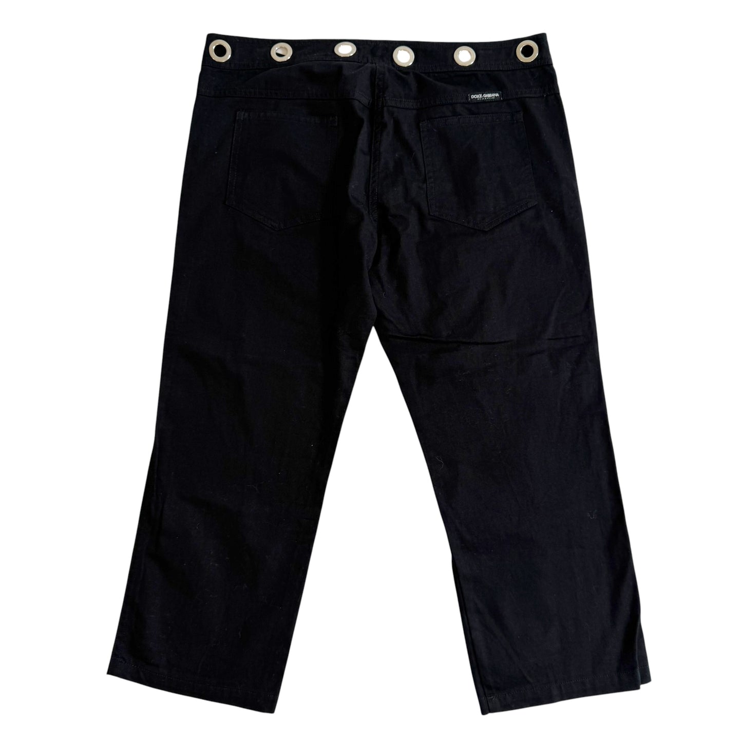 Dolce & Gabbana Black Capri Pants with Silver Rivet Waist
