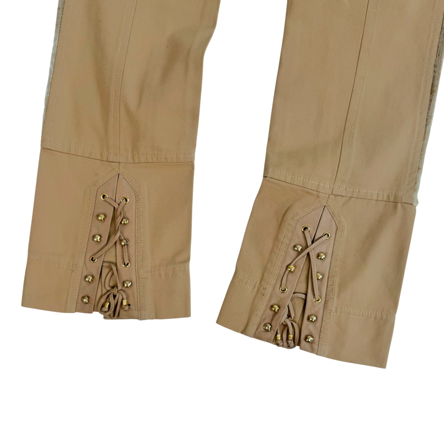 Roberto Cavalli Beige Cotton Velvet Lace-Up Back Pants