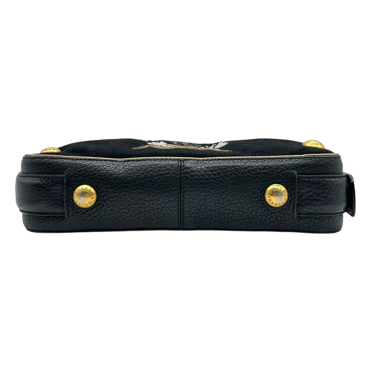 Dolce & Gabbana Black Embroidered Logo Emblem Shoulder Bag