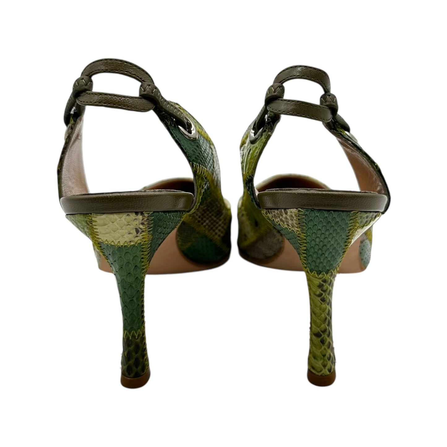 Manolo Blahnik Green Patchwork Snakeskin Heels