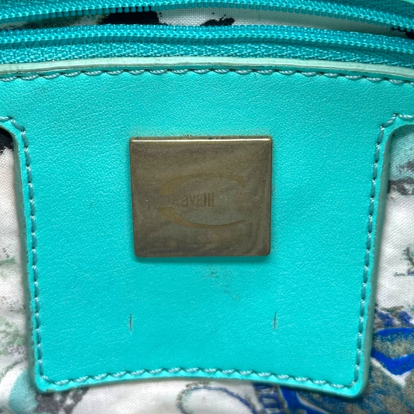 Just Cavalli Roberto Cavalli Teal Blue Studded Shoulder Bag - Outfit Repeater