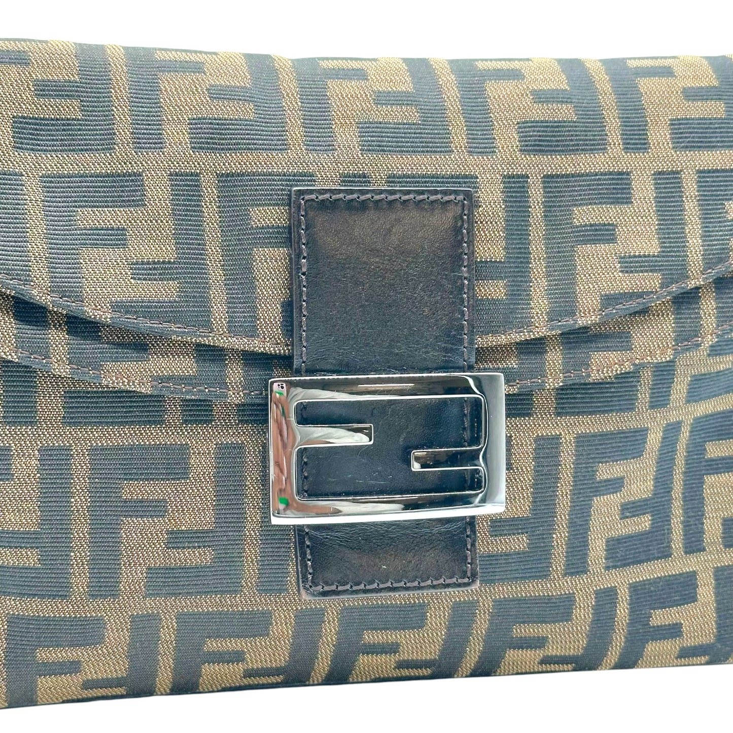 Fendi Large Baguette Bag Zucca Monogram Fold-Over Design