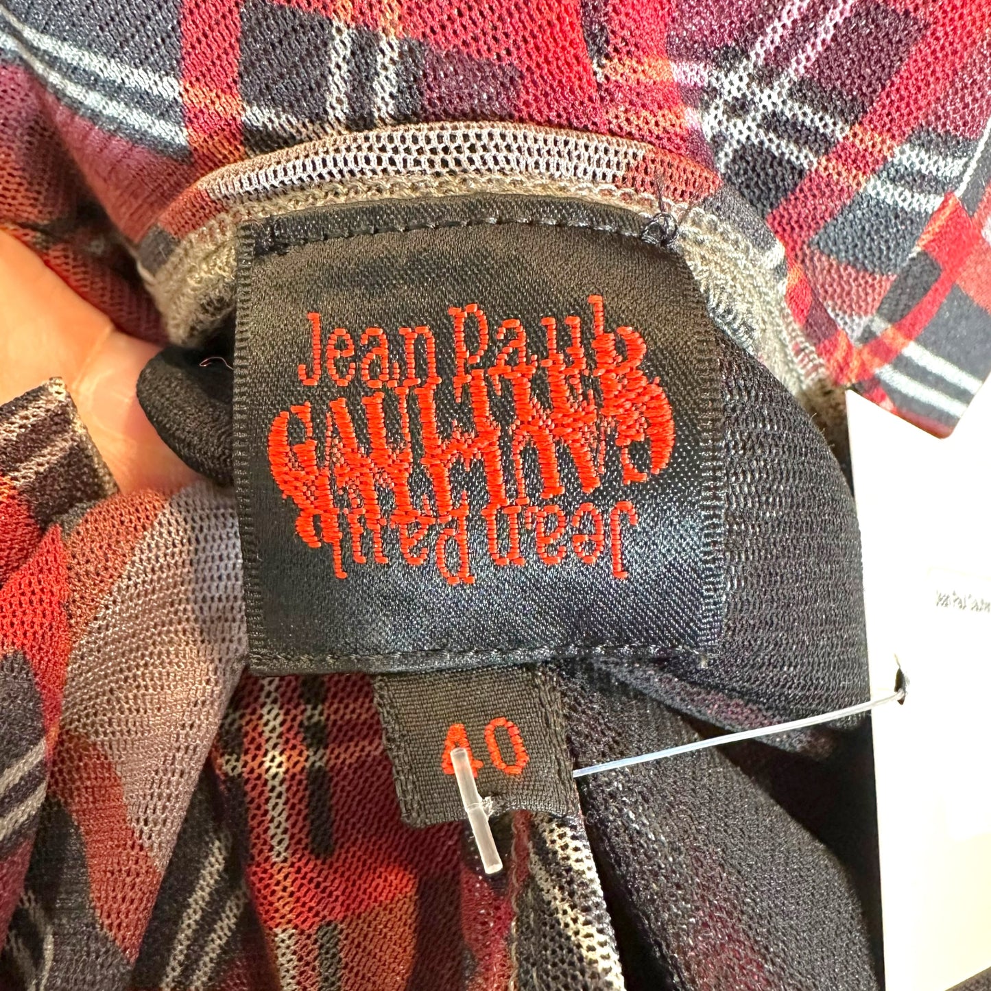 Jean Paul Gaultier Red Plaid Mesh Asymmetrical Hem Skirt