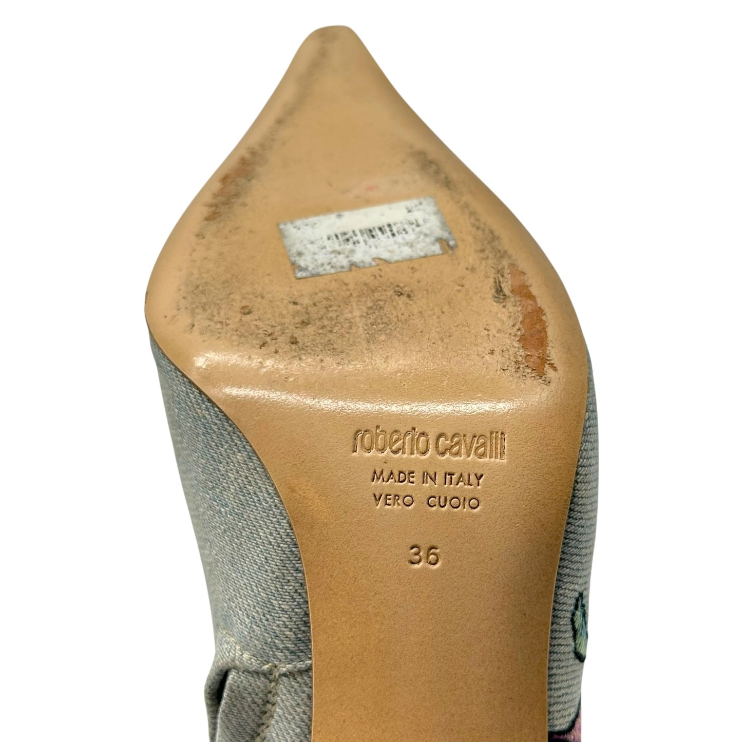 Roberto Cavalli Floral Embroidered Denim Heeled Boots