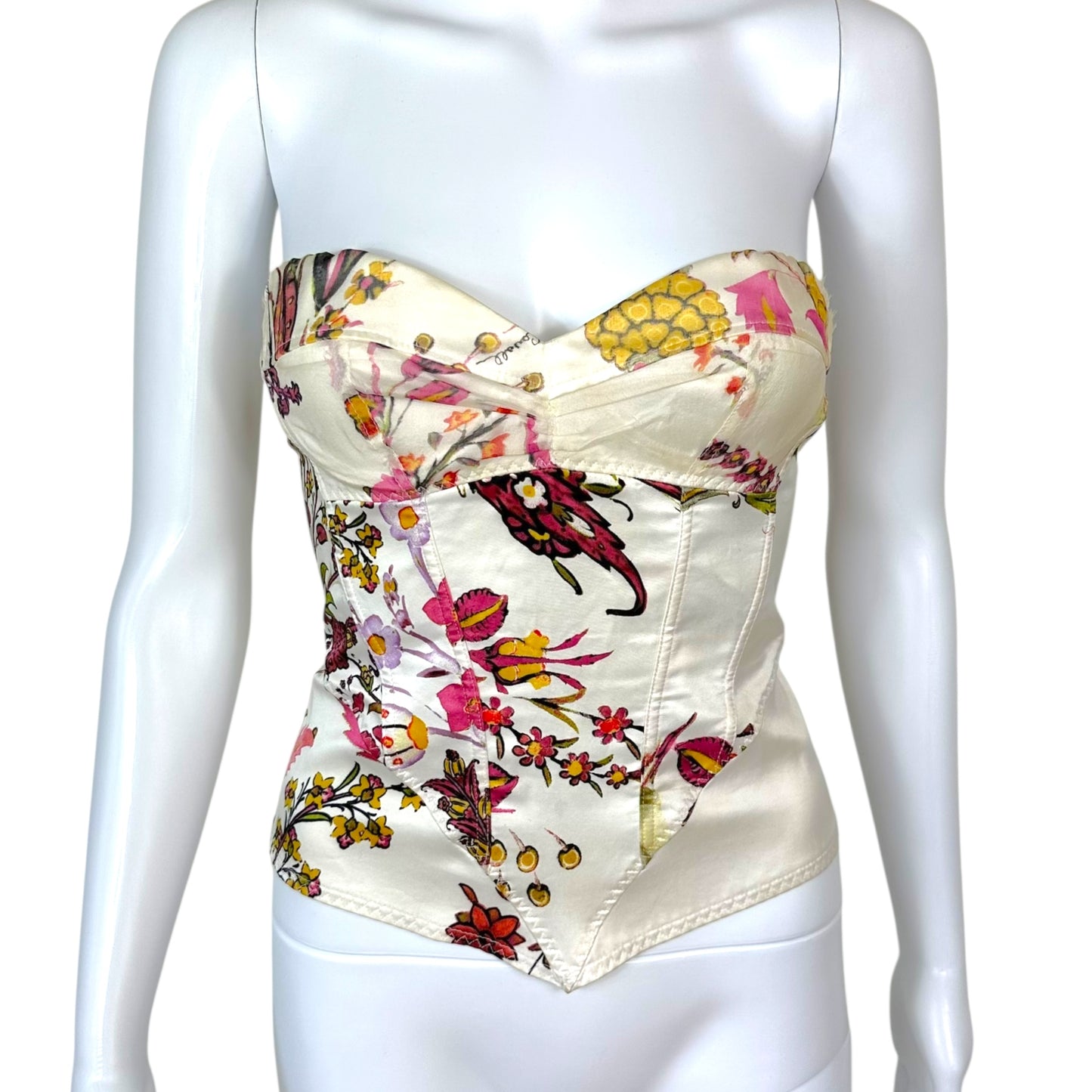 Just Cavalli Roberto Cavalli White Floral Strapless Bustier