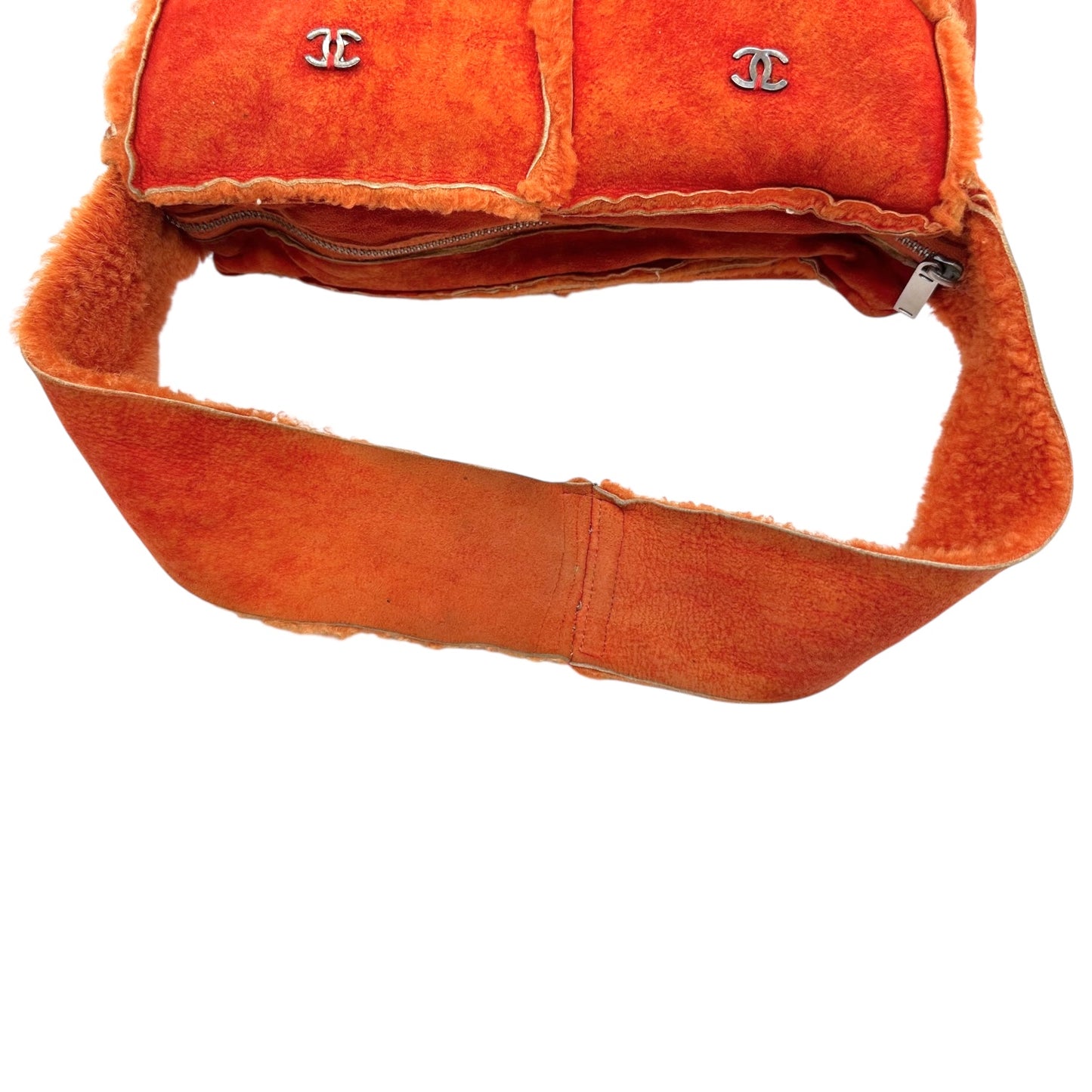 Chanel Orange Shearling Logo Shoulder Bag