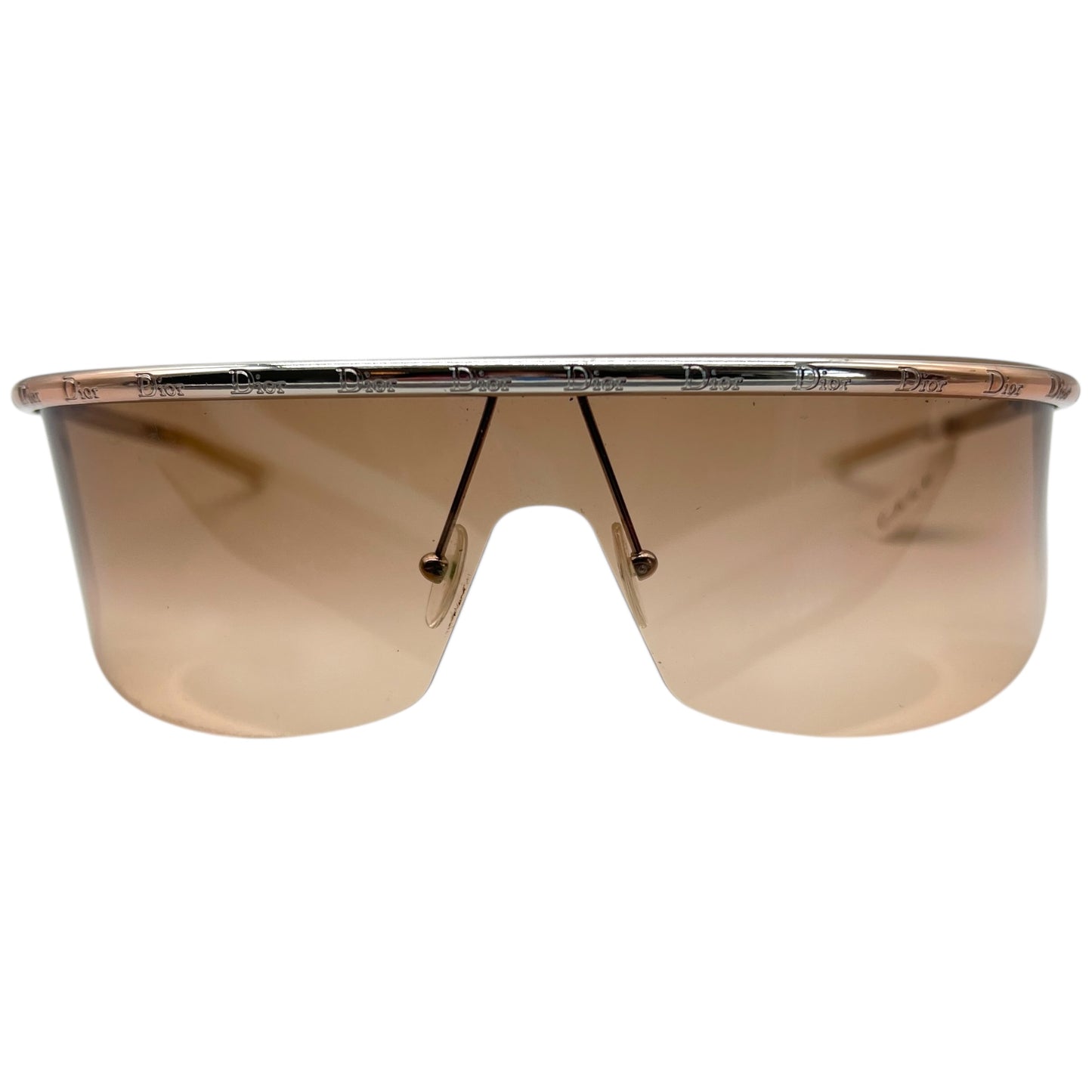Christian Dior Iroquoi Silve & Brown Logo Rimless Shield Sunglasses