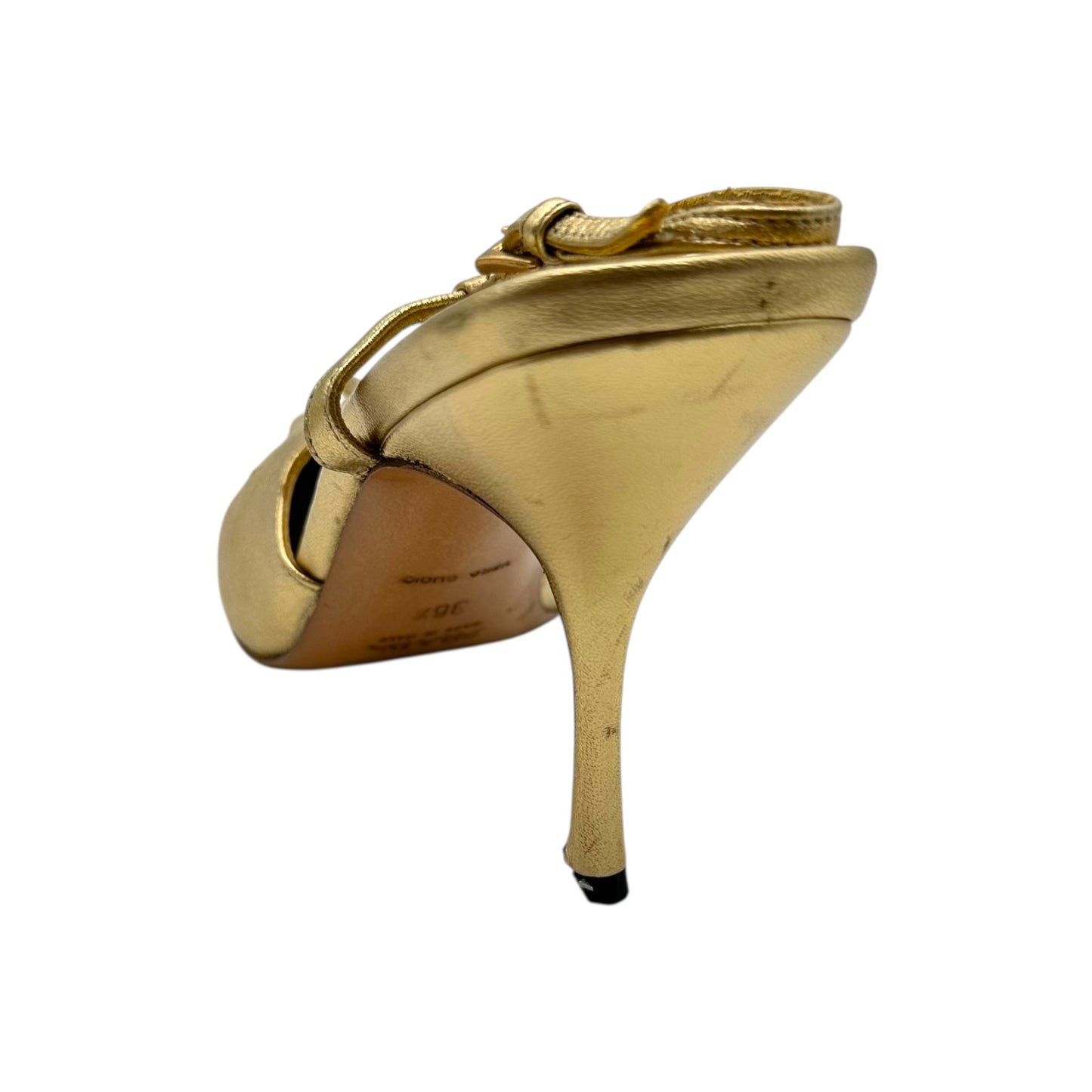 Prada Gold Leather Pointed Toe Heels