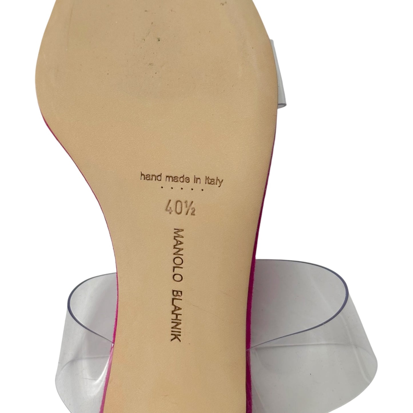 Manolo Blahnik Hot Pink Suede & Clear PVC Sandal Heels