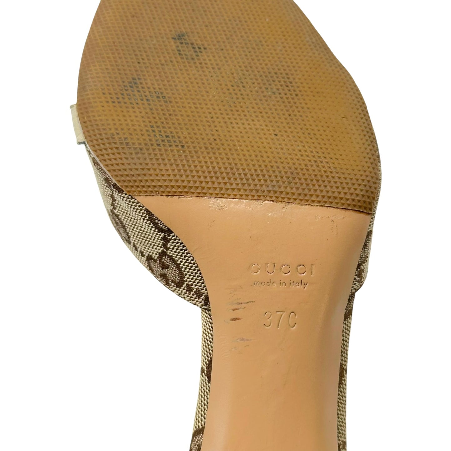 Gucci Tan Monogram Horsebit Heeled Mule Sandals
