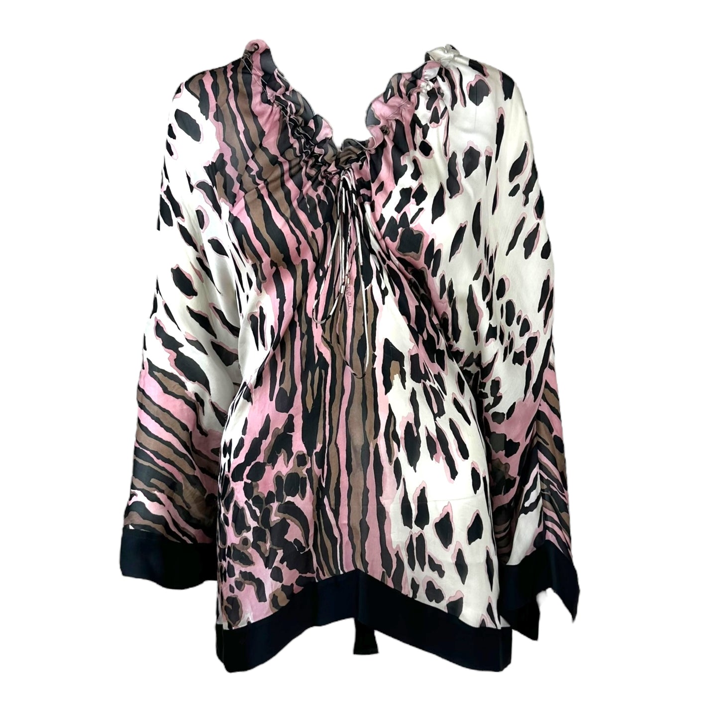 Roberto Cavalli 2008 Pink Leopard Print Silk Khaftan Blouse