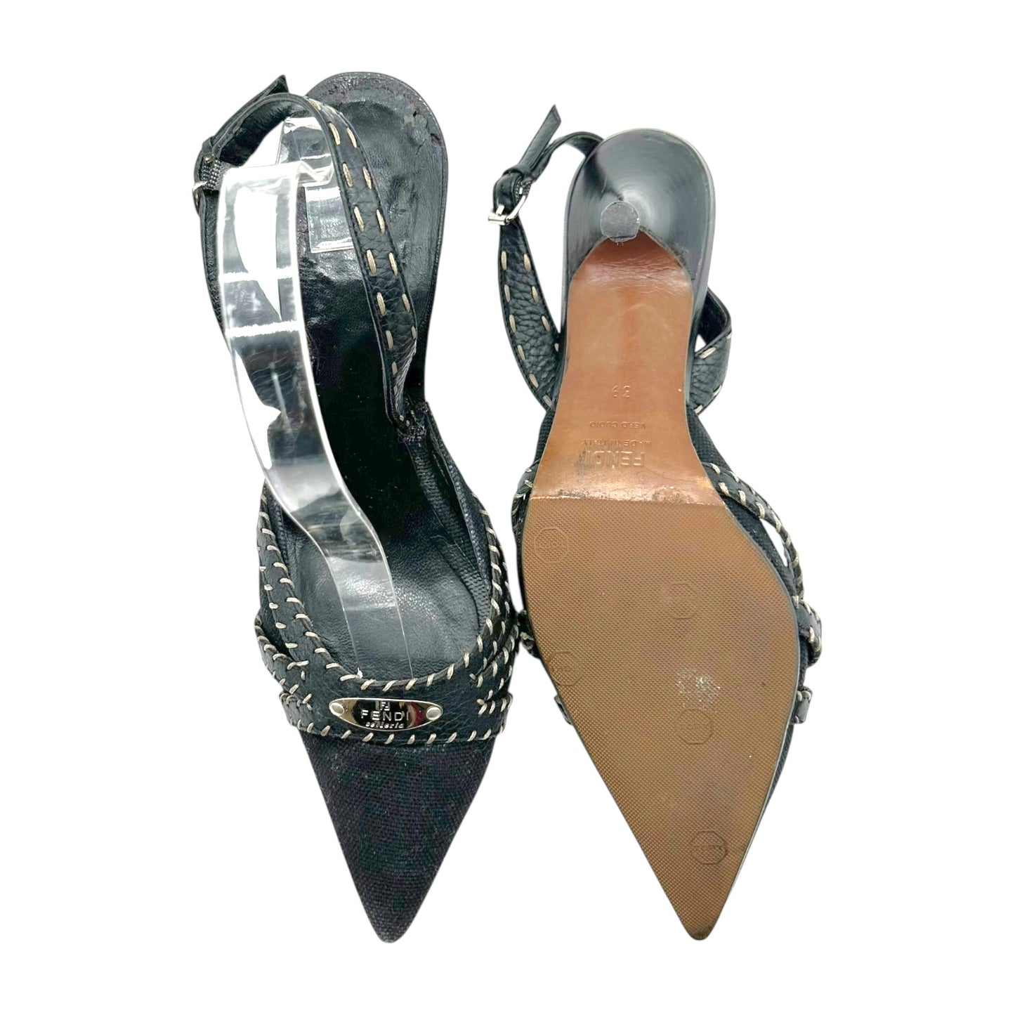 Fendi Selleria Black Whipstitch Pointed Toe Heels