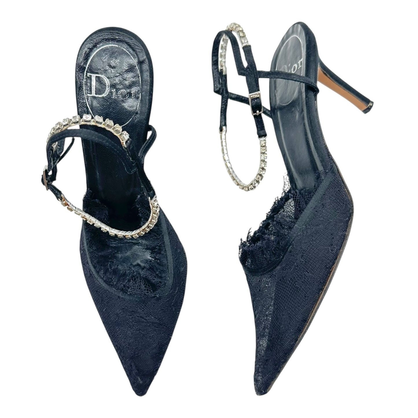 Christian Dior Black Lace & Crystal Pointed Toe Heels