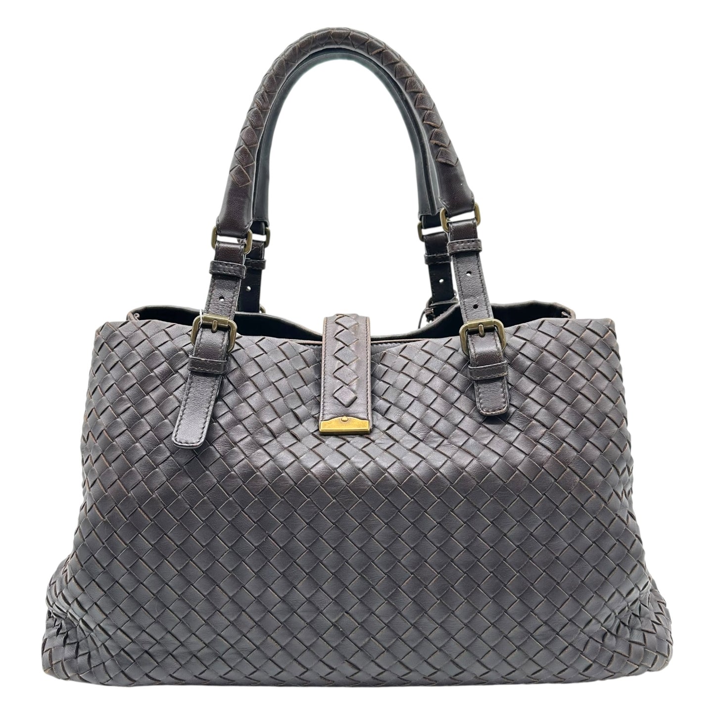Bottega Veneta Brown & Gold Intrecciato Roma Tote Bag