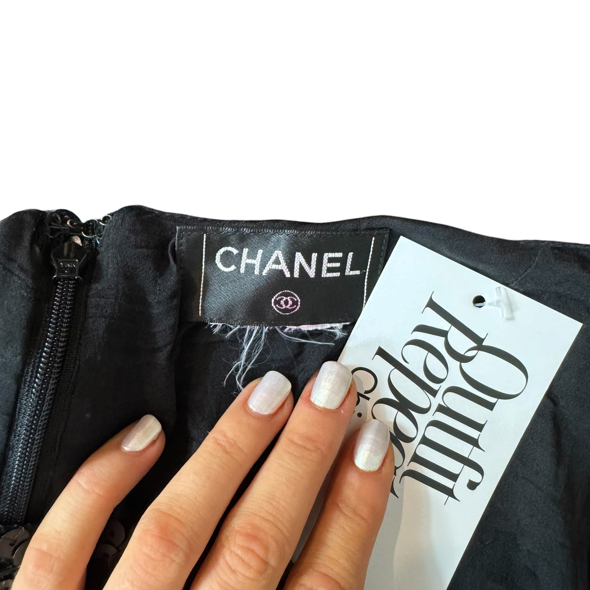 Chanel Black Sequin Embellished Silk Midi Skirt
