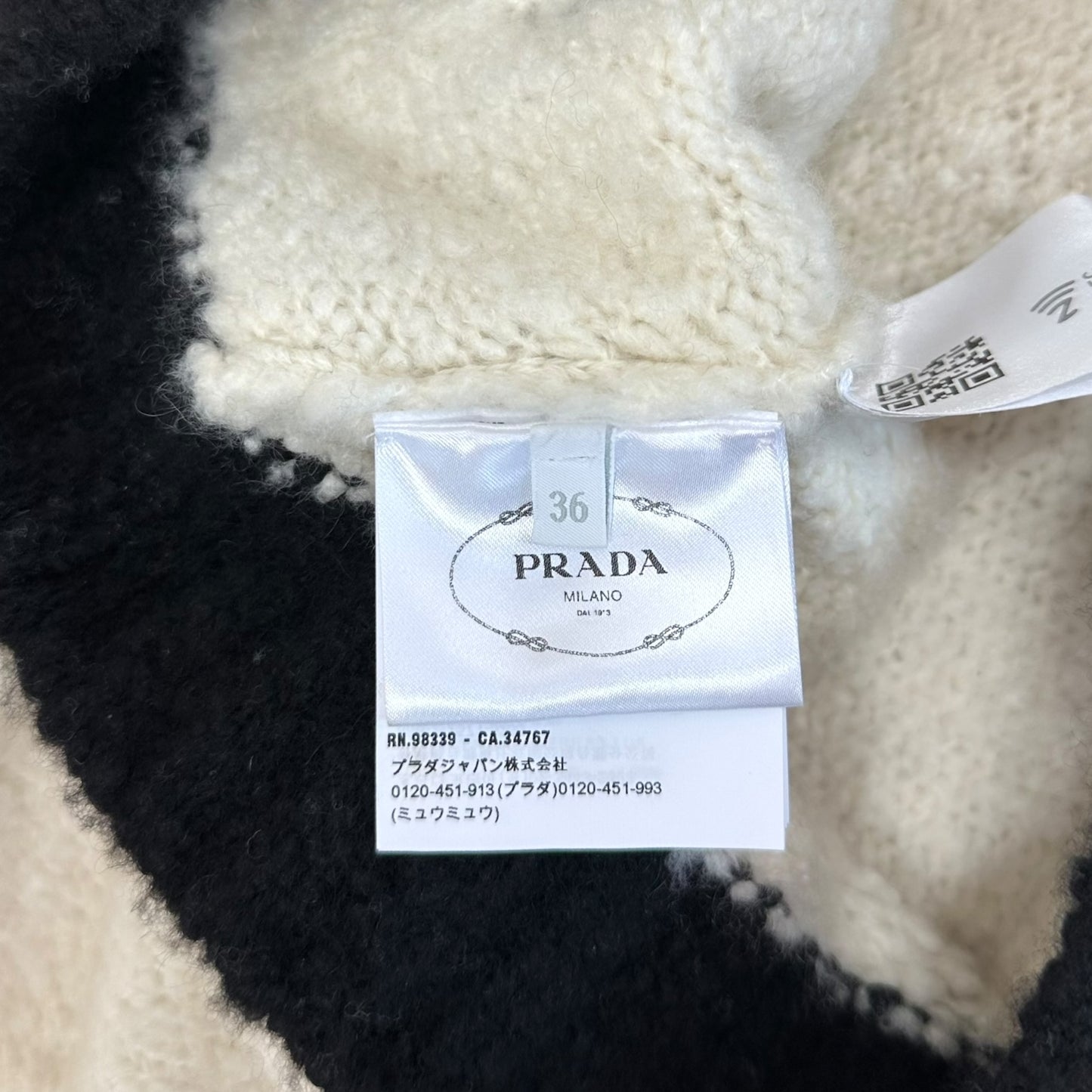 Prada 2023 Black & White Cropped Logo Knit Top NEW