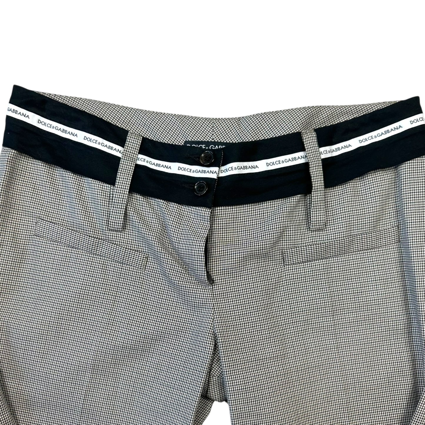 Dolce & Gabbana Brown Houndstooth Logo Waistband Pants