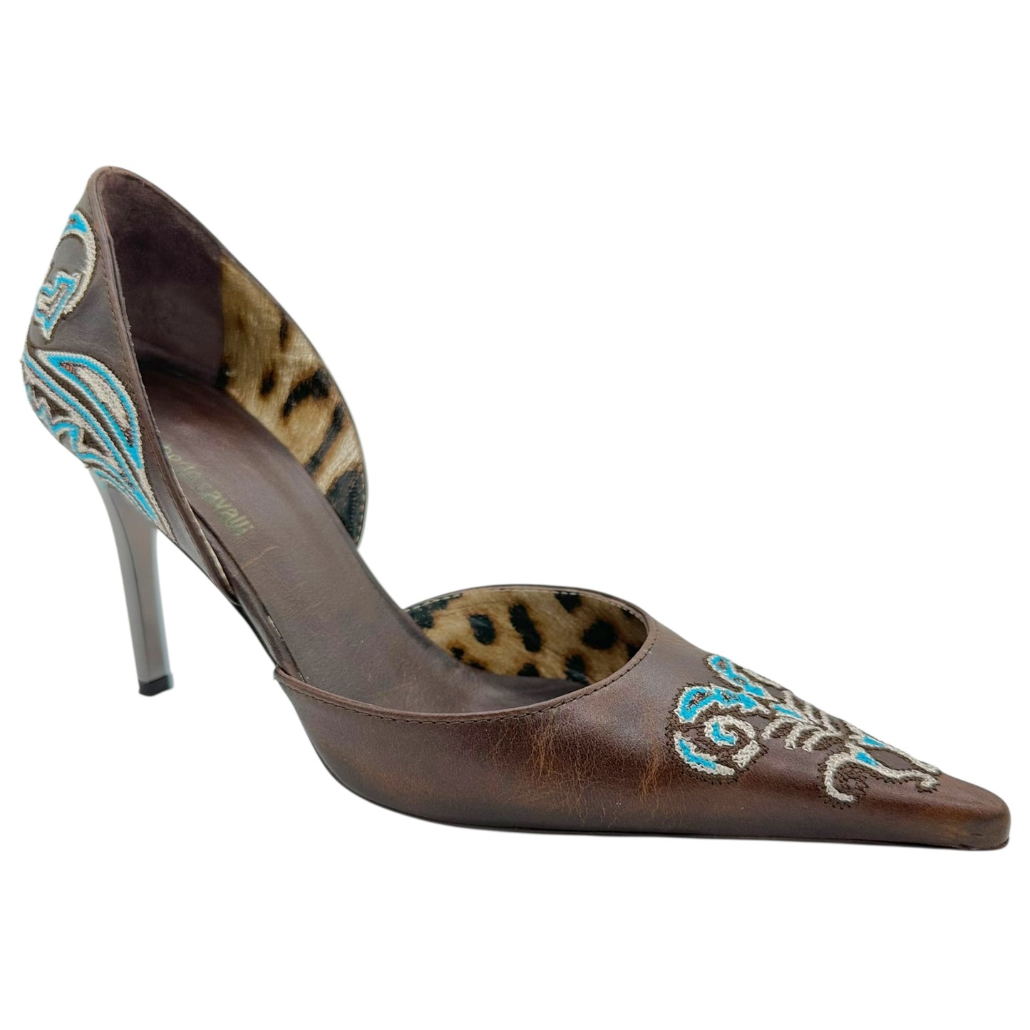 Roberto Cavalli Brown & Blue Embroidered Pointed Toe Heels