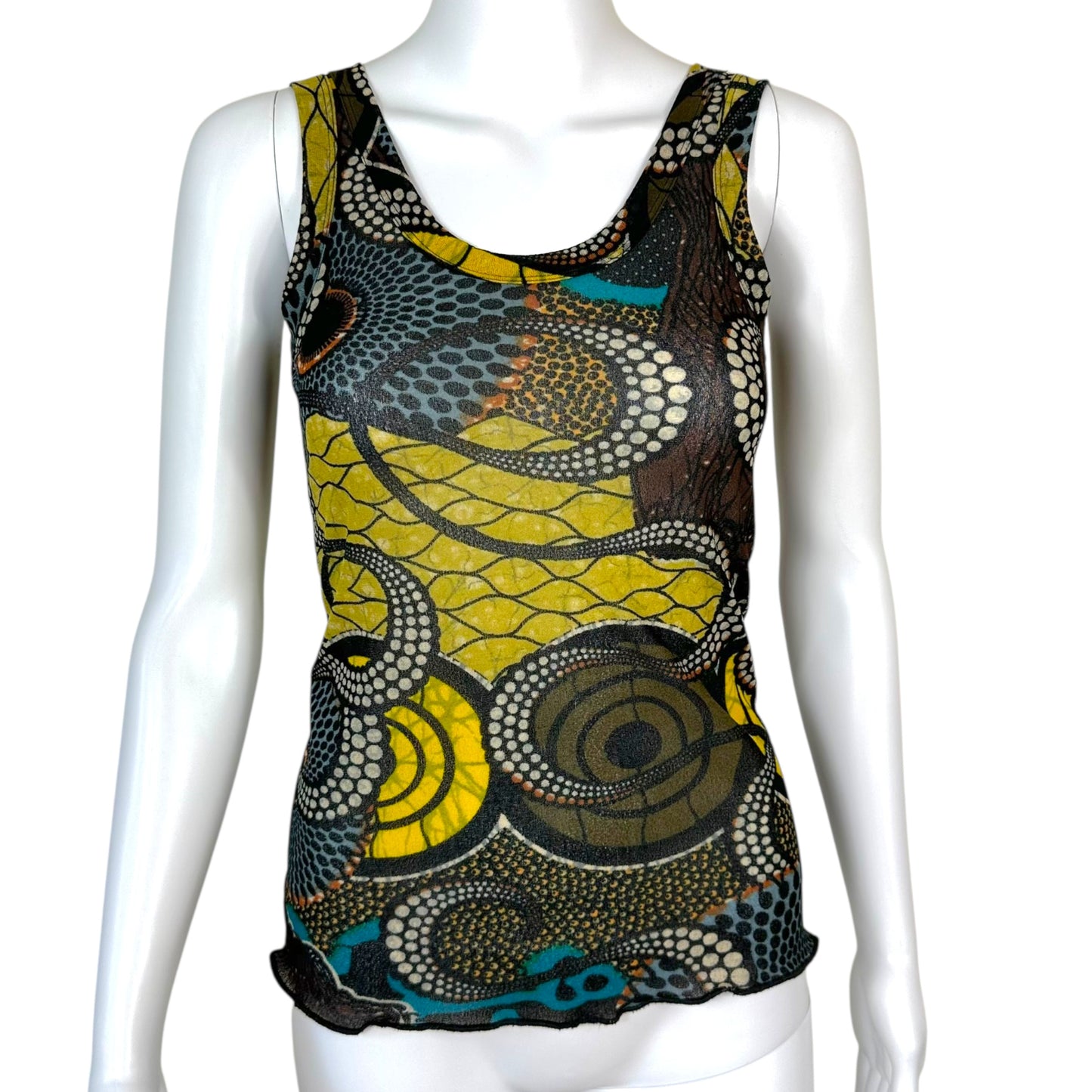 Jean Paul Gaultier Soleil Polka Dot & Swirl Print Mesh Tank Top