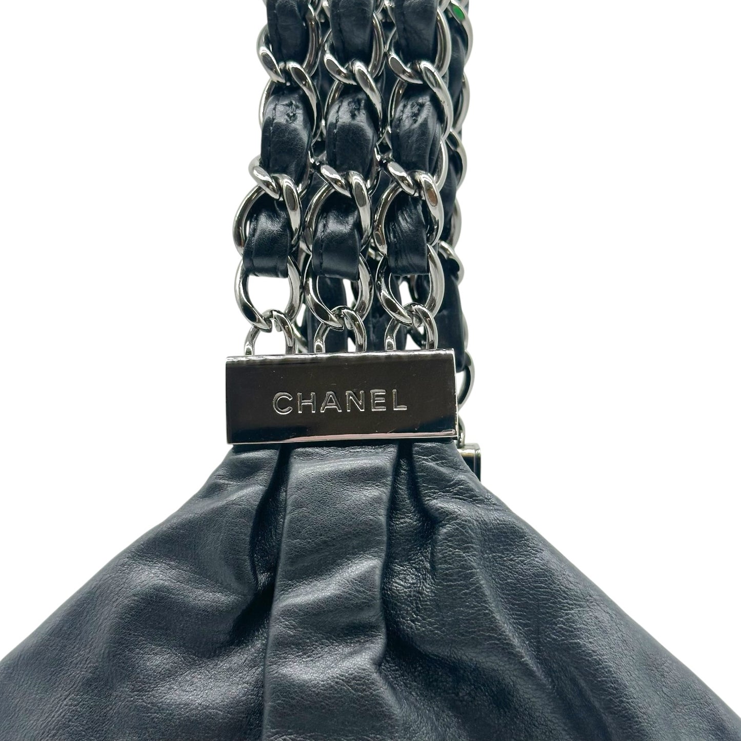 Chanel Black Silver Rock Chain Handbag 2000s Vintage