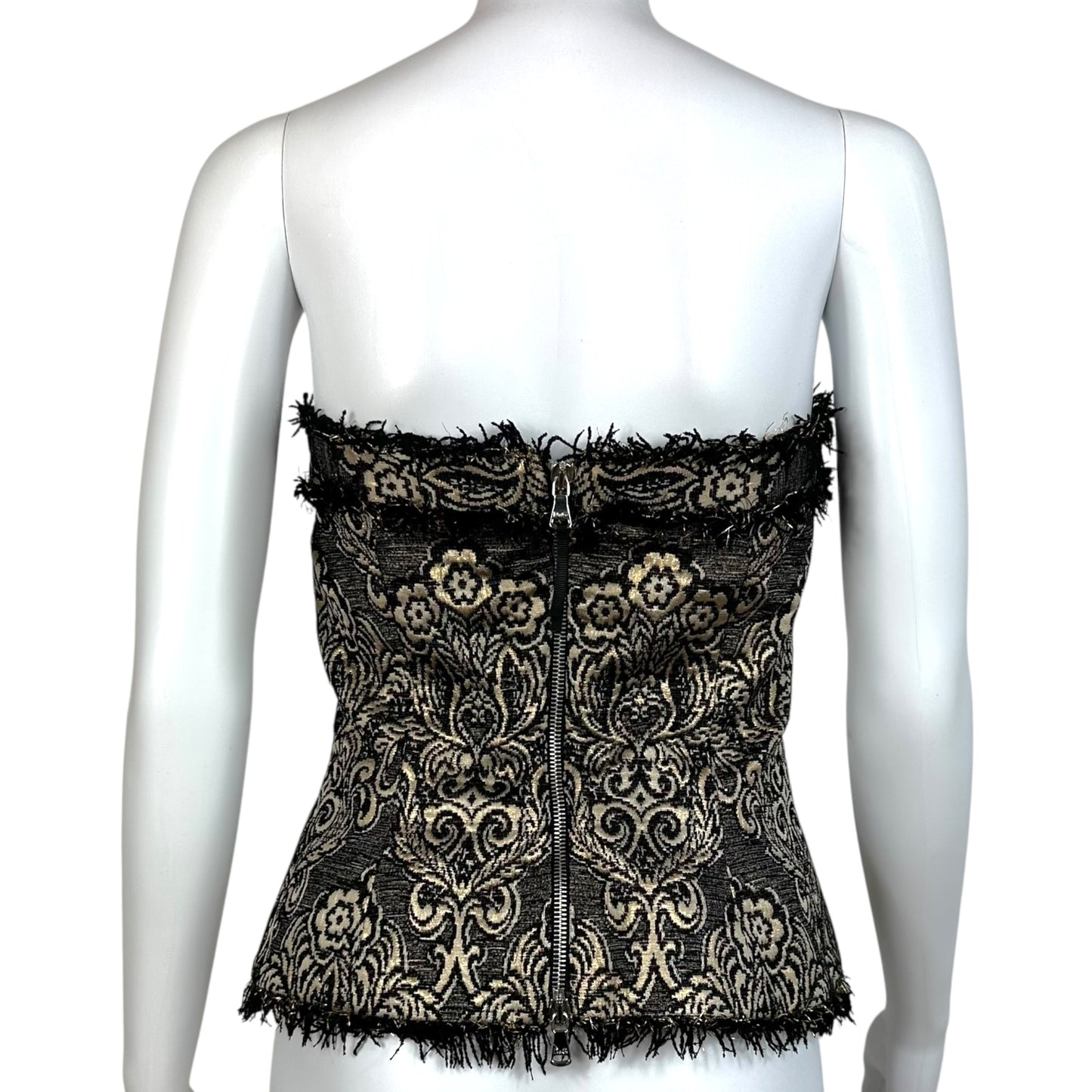 D&G Dolce & Gabbana Black & Gold Damask Tweed Corset Top