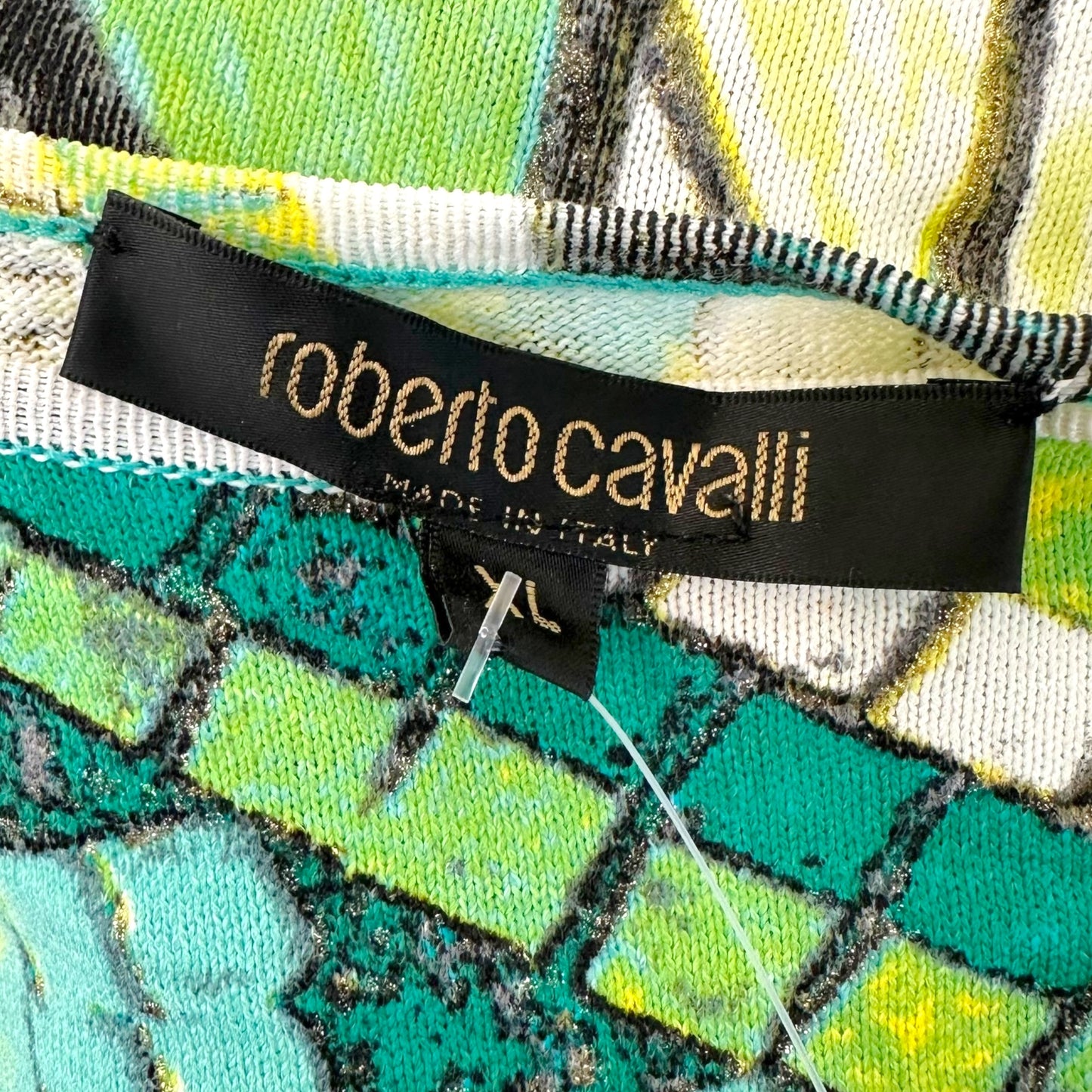 Roberto Cavalli S/S 2004 Green Lace Up Off Shoulder Feather Print Top