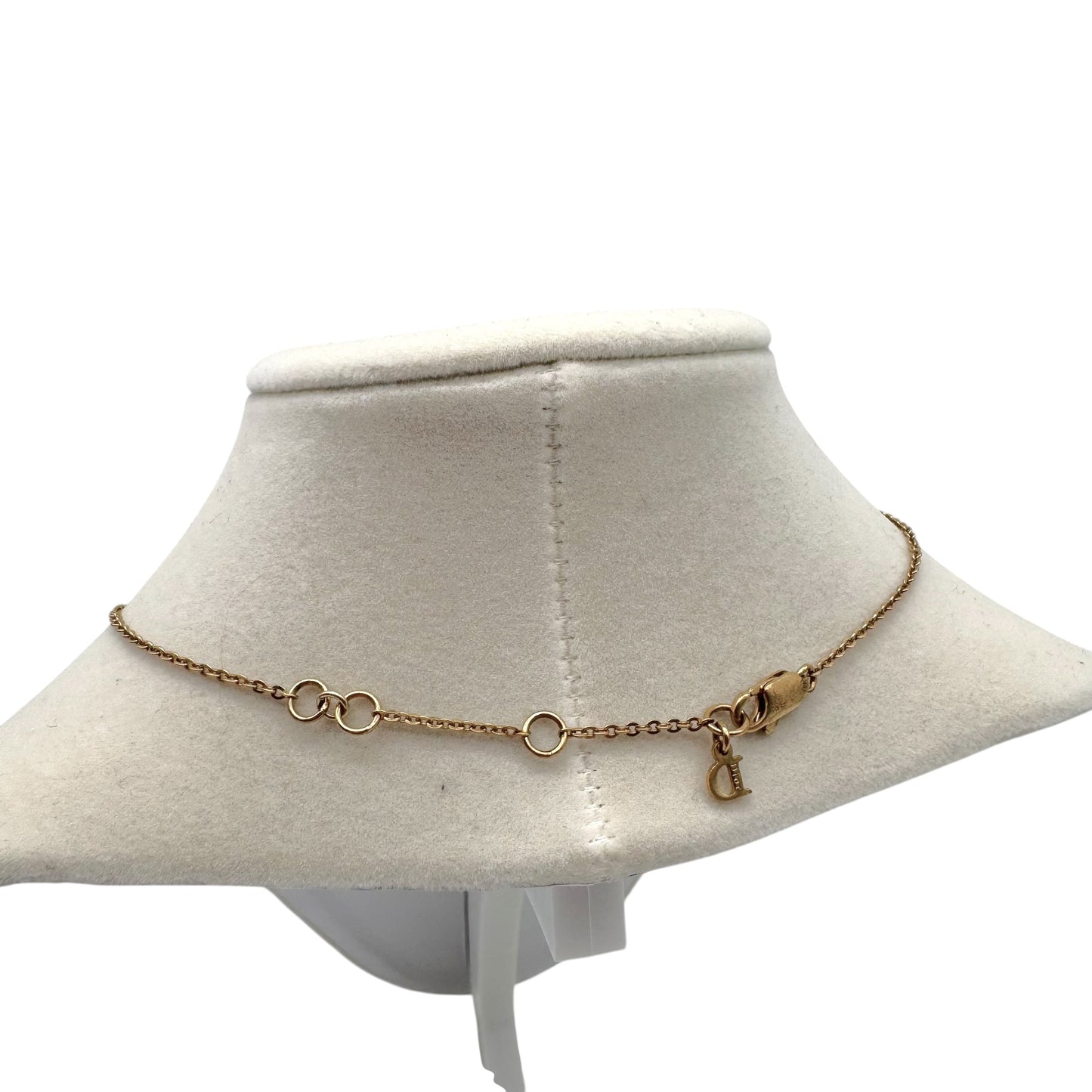 Christian Dior Gold & Pink Beaded Dangly Logo Charm Necklace