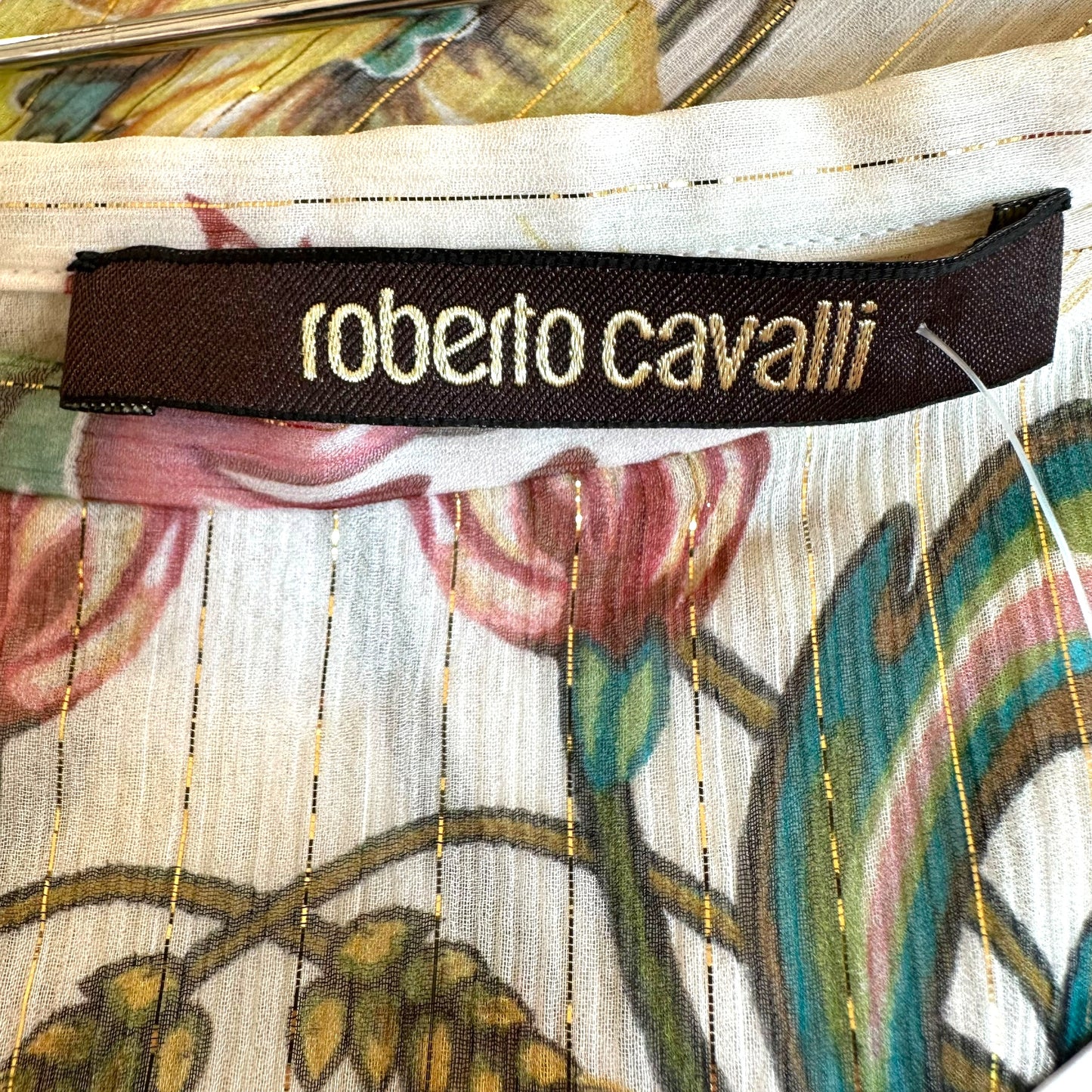 Roberto Cavalli 2012 White Floral Tiered Silk Midi Skirt