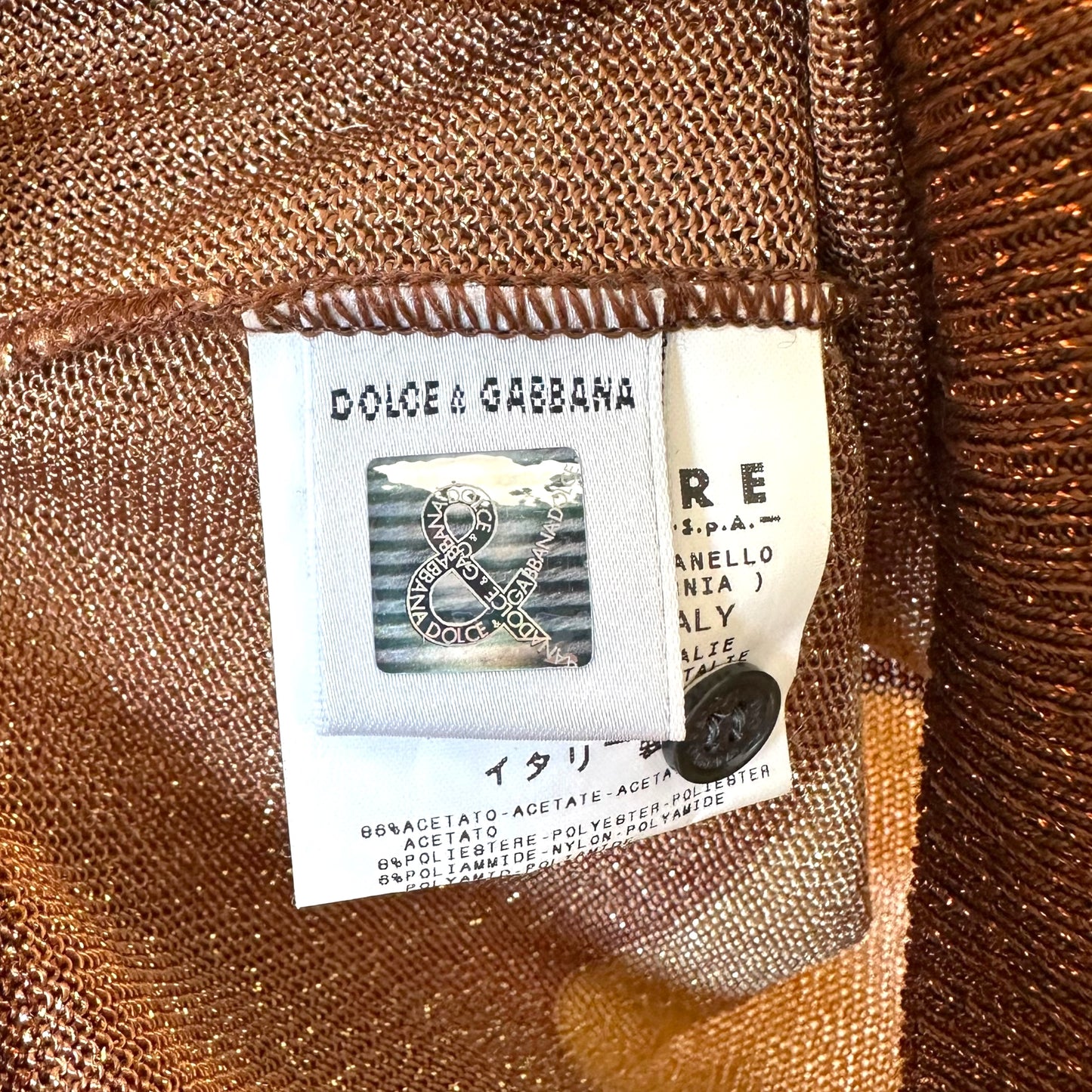 Dolce & Gabbana Brown Striped Lamé Crop Sweater