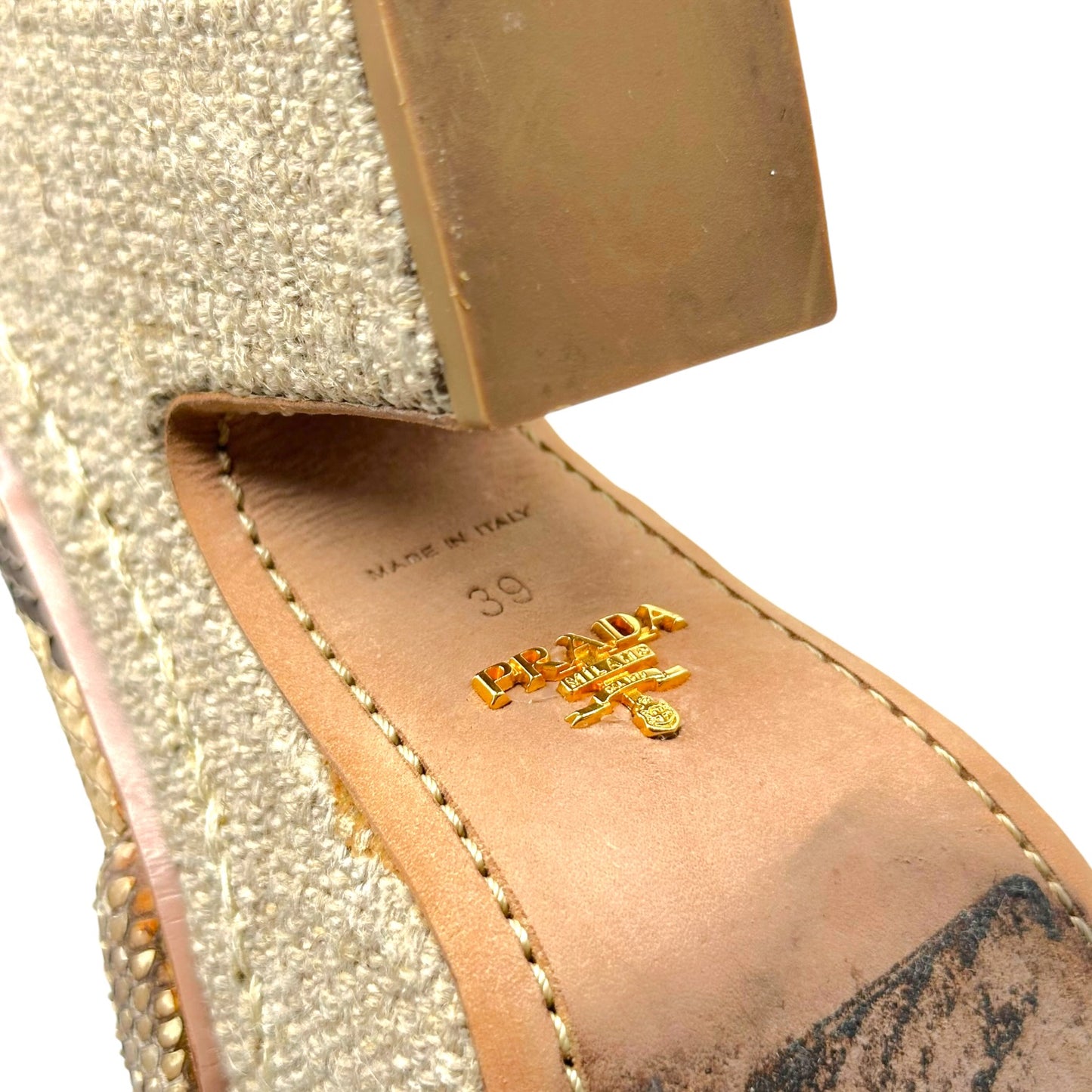 Prada Beige Python & Woven Platform Wedge Heels - Outfit Repeater