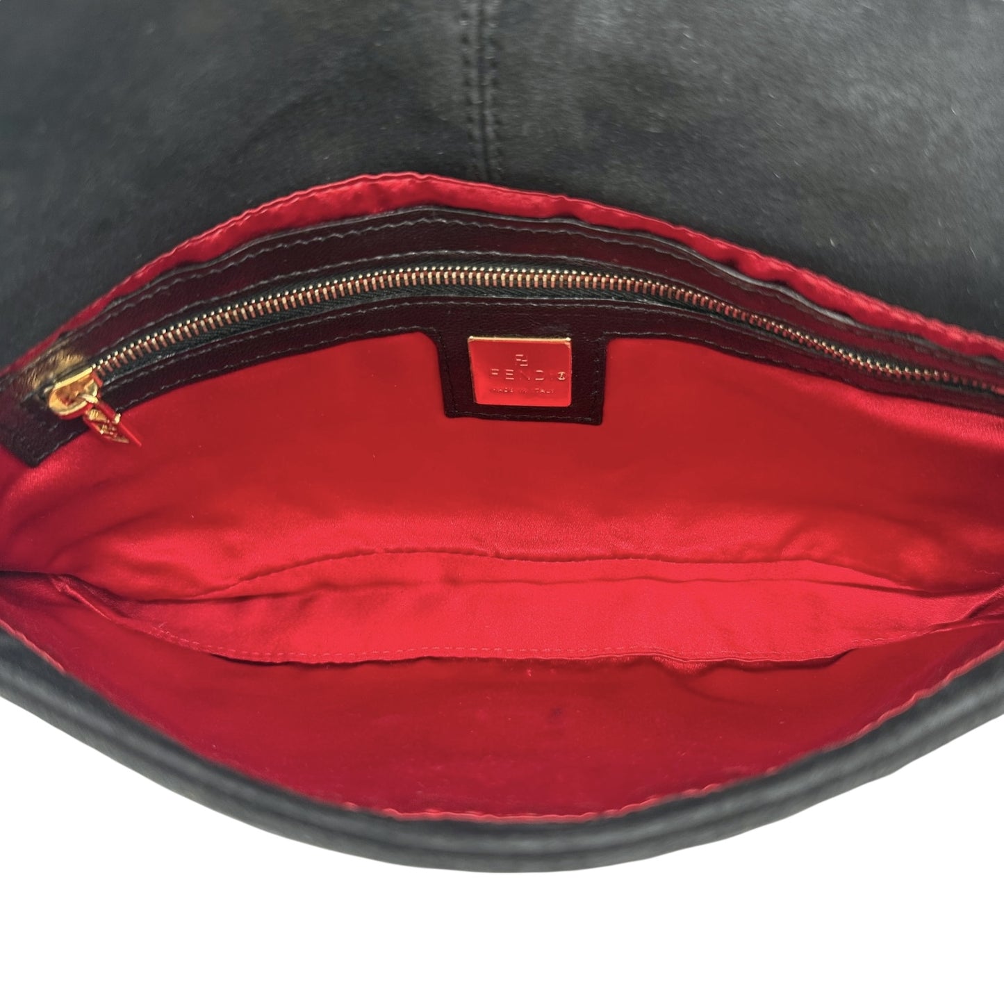 Fendi Black Suede & Red Glitter Enamel Baguette Bag