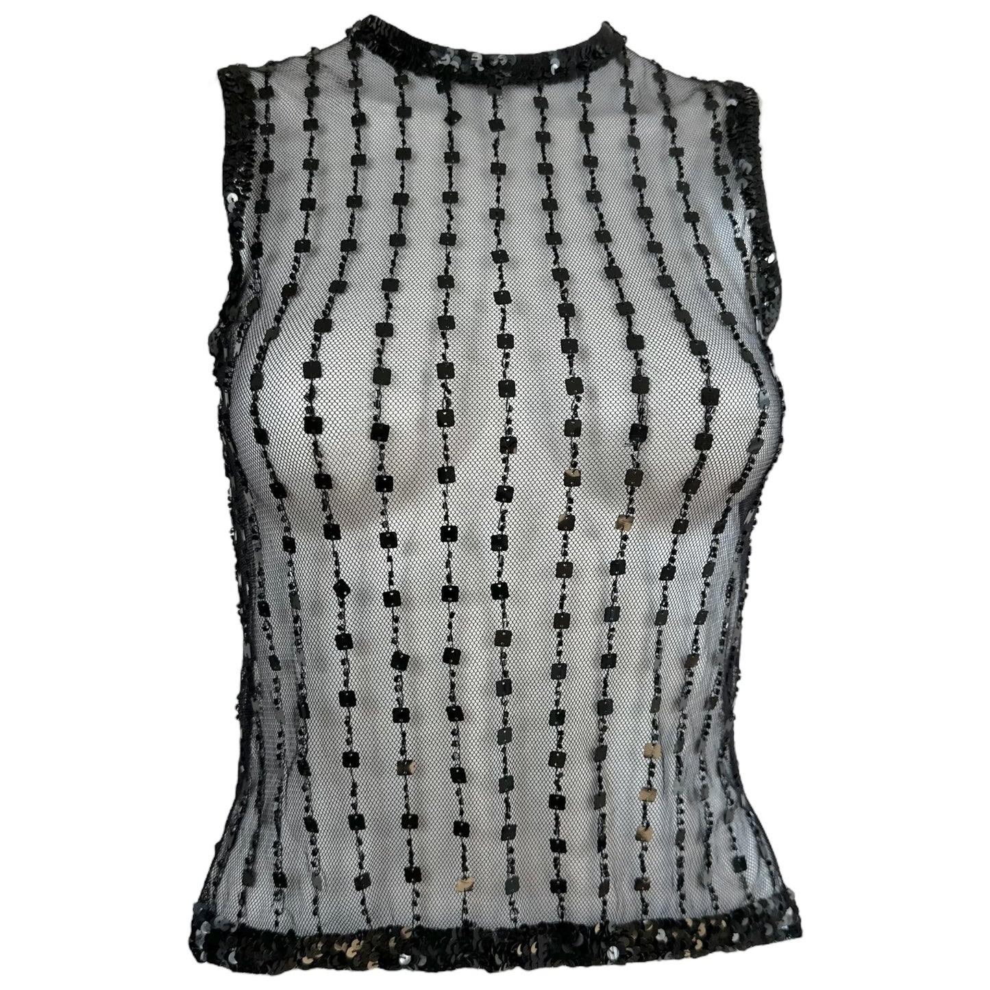 Vivienne Tam Black Sequin Mesh Tank Top