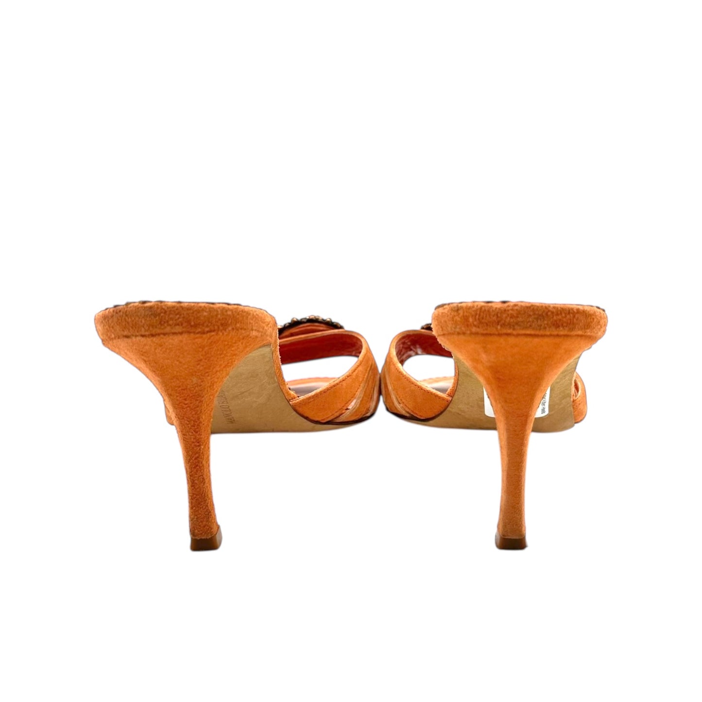 Manolo Blahnik Orange Suede Embellished Kitten Heels