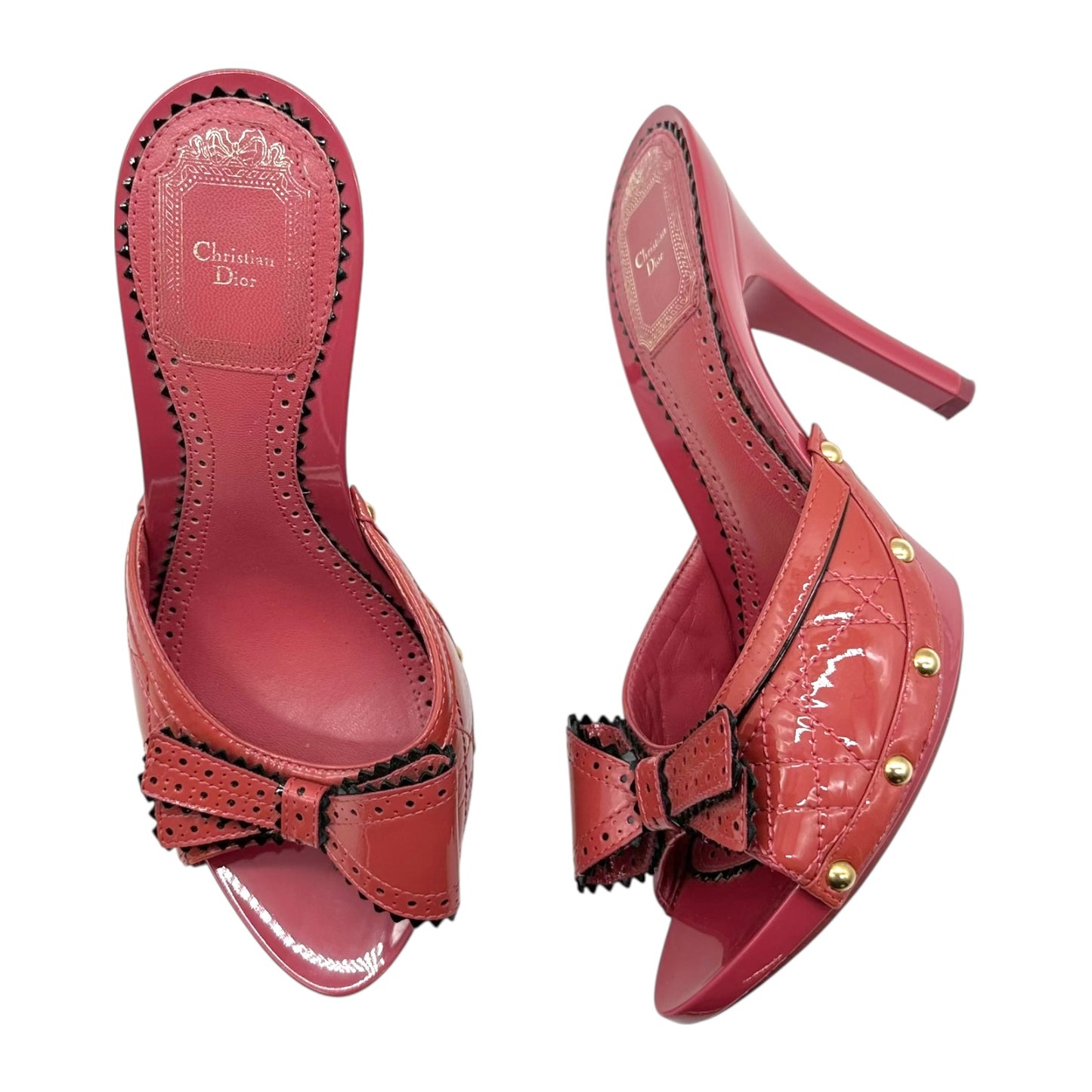 Christian Dior Coral Pink Heeled Bow Mules