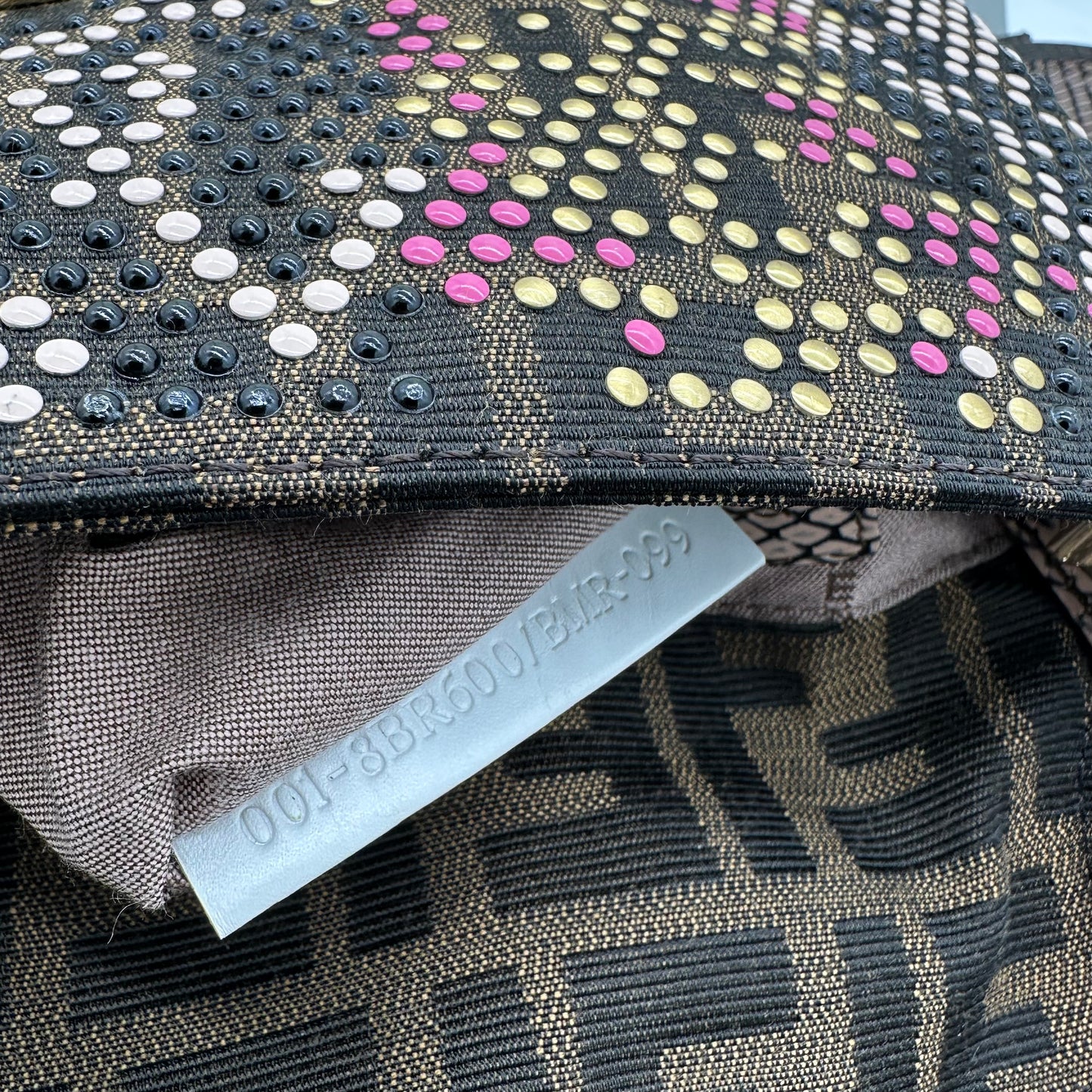 Fendi Pink Python Trim Studded Zucca Baguette Bag