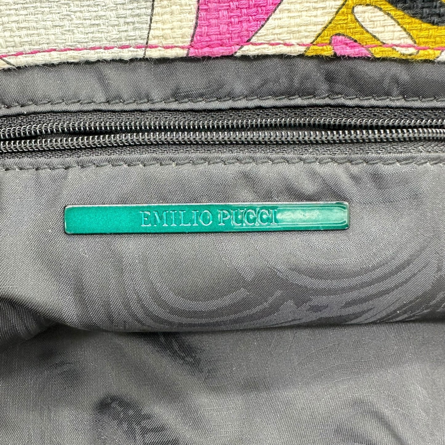 Emilio Pucci Multicolor Printed Pink Leather Trim Bag