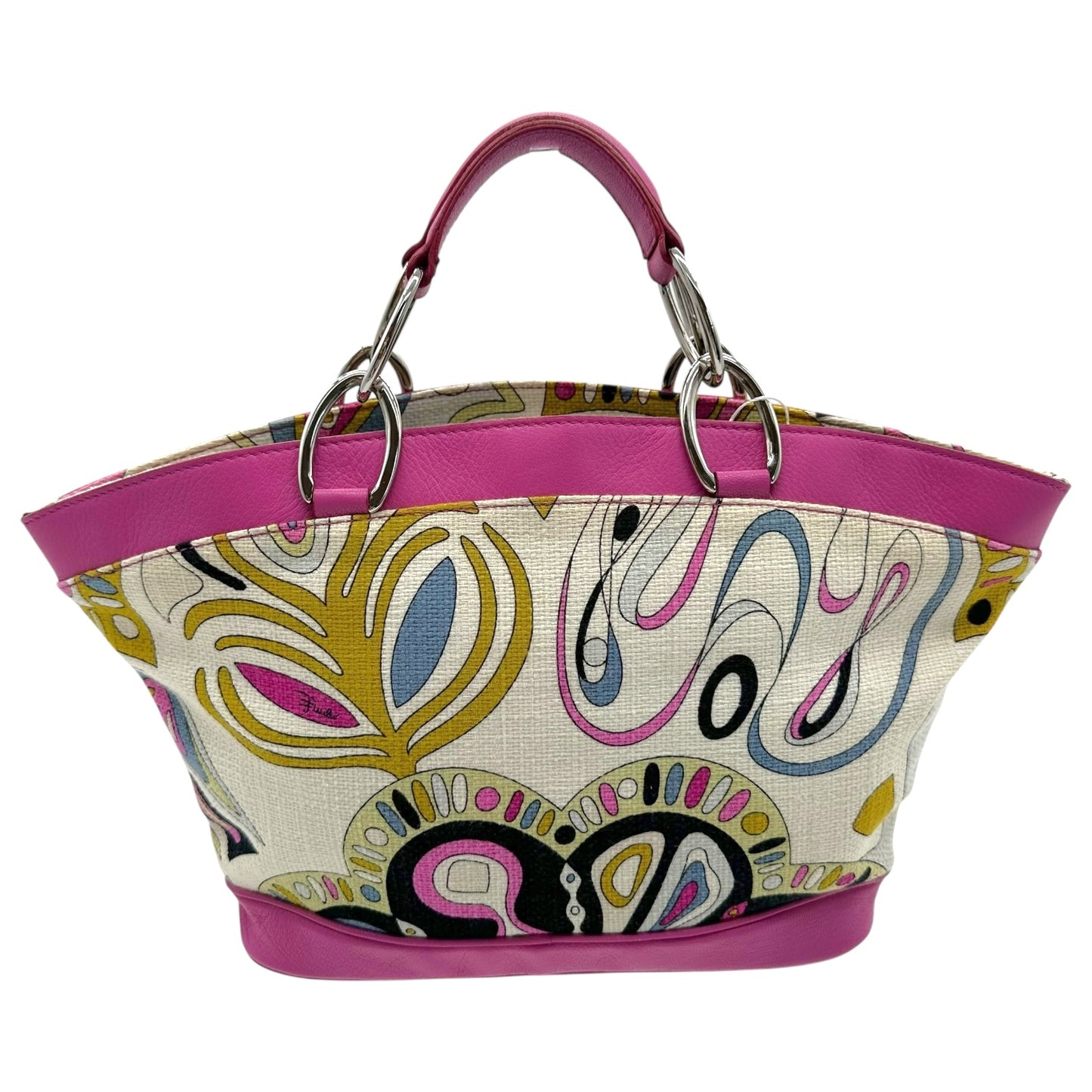 Emilio Pucci Multicolor Printed Pink Leather Trim Bag
