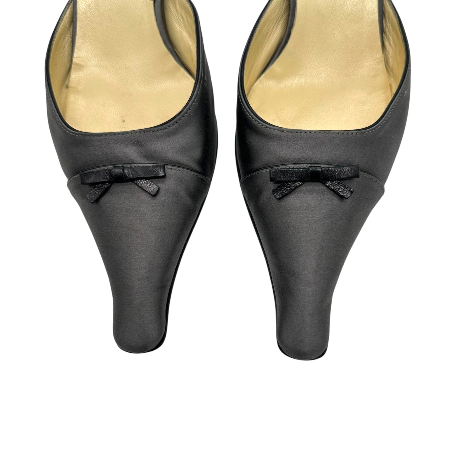 Prada Silver Silk Pointed Toe Slingback Kitten Heels