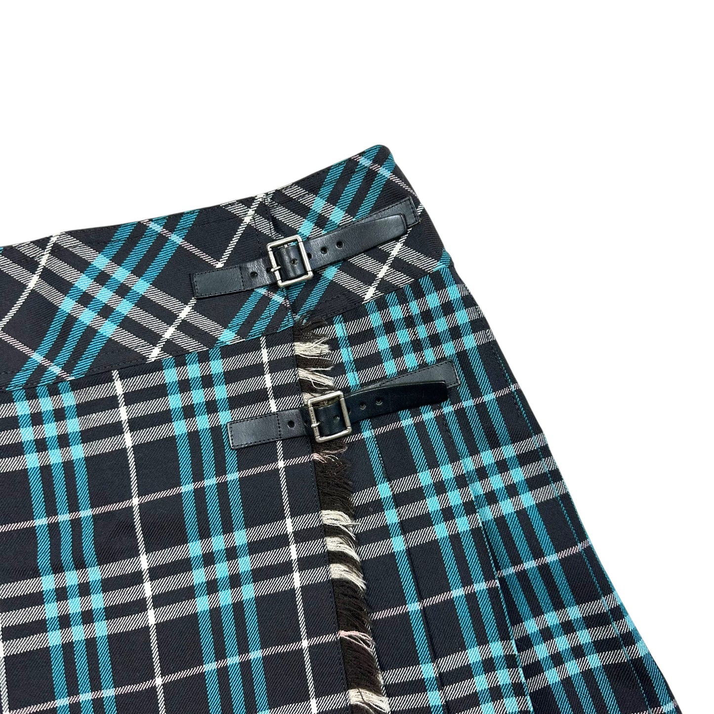 Burberry Blue Label Black & Blue Plaid Pleated Mini Skirt