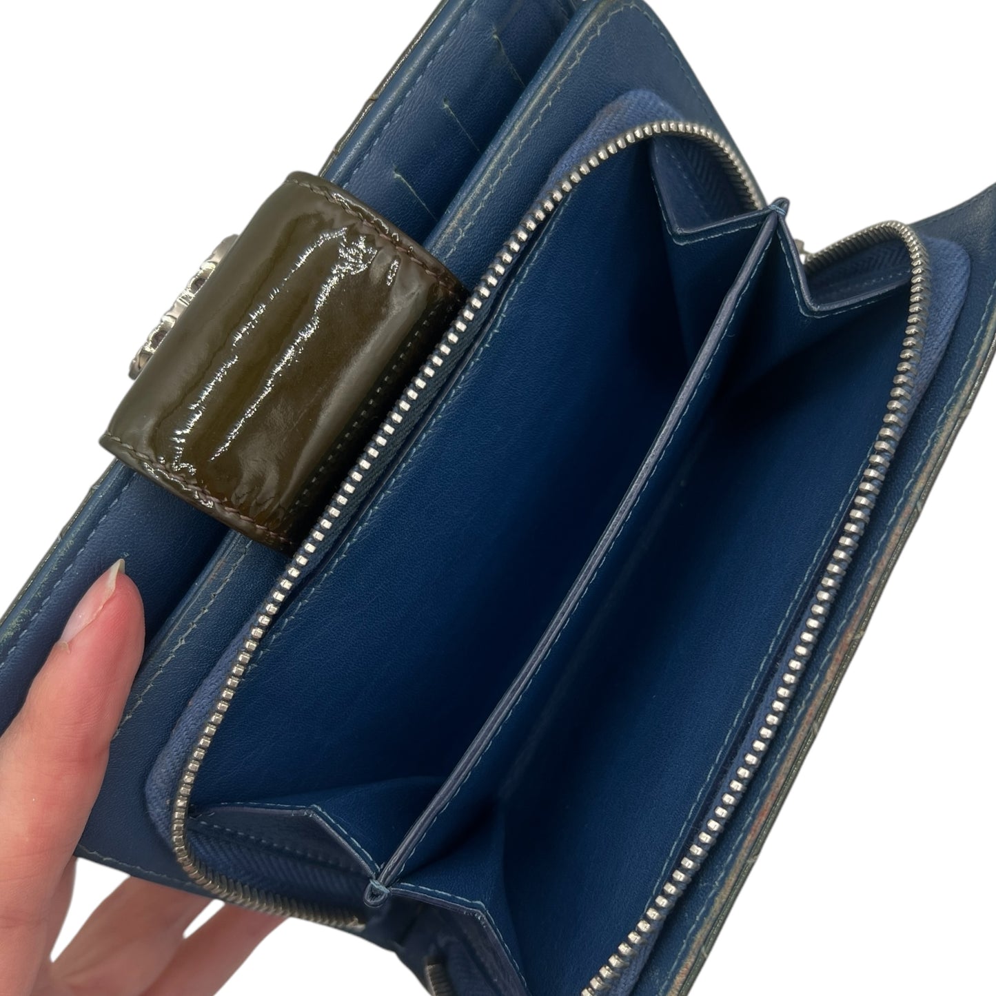 Chanel Bi-Fold Wallet Khaki Green Patent Leather