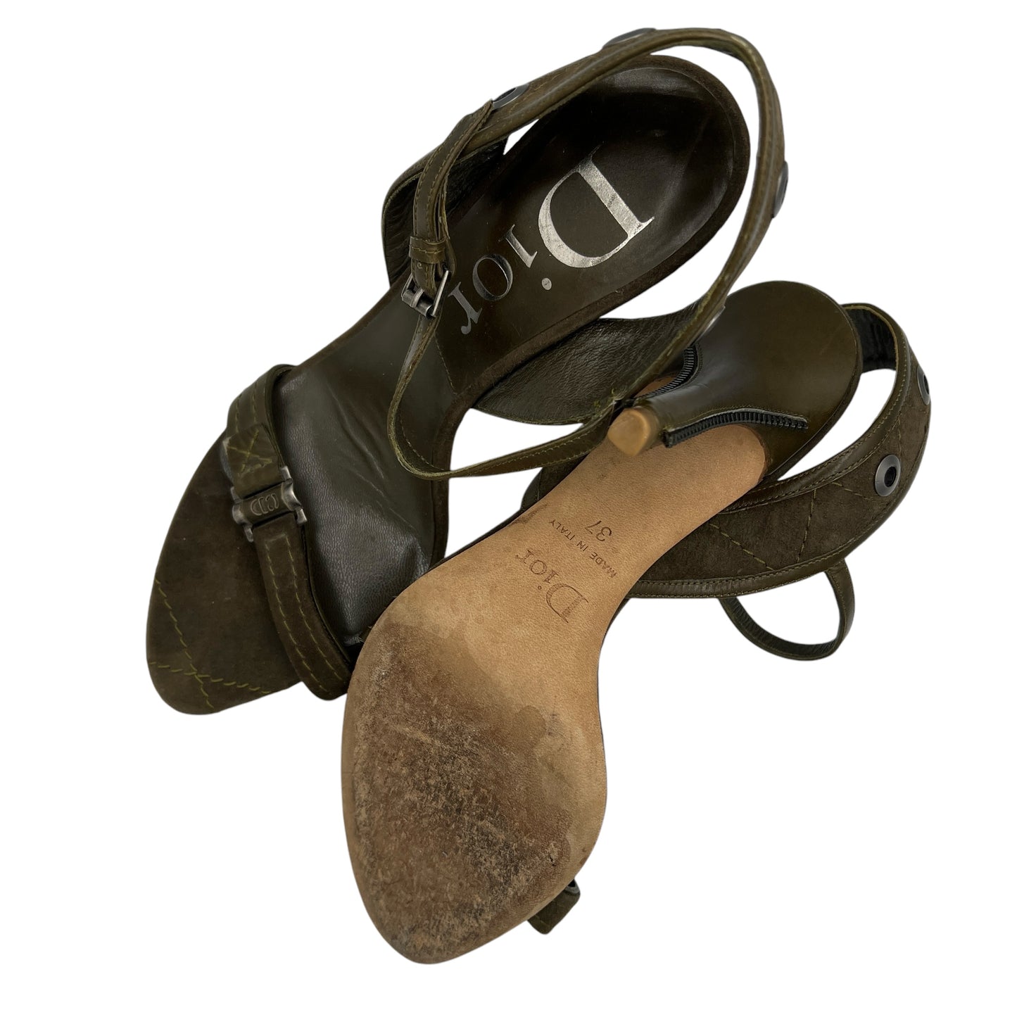 Christian Dior Khaki Green Zipper Sandal Heels - Outfit Repeater
