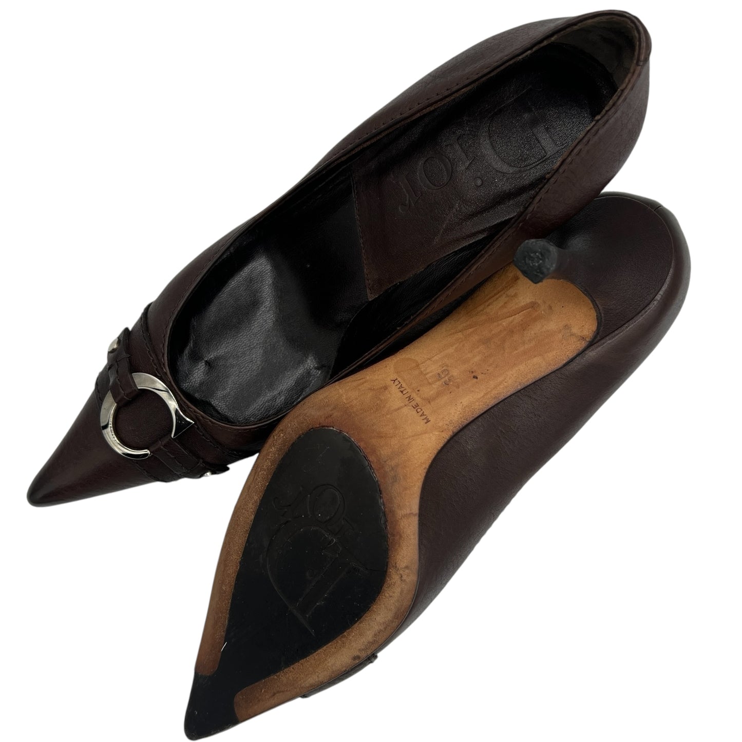 Christian Dior Brown CD Logo Plate Heels - Outfit Repeater