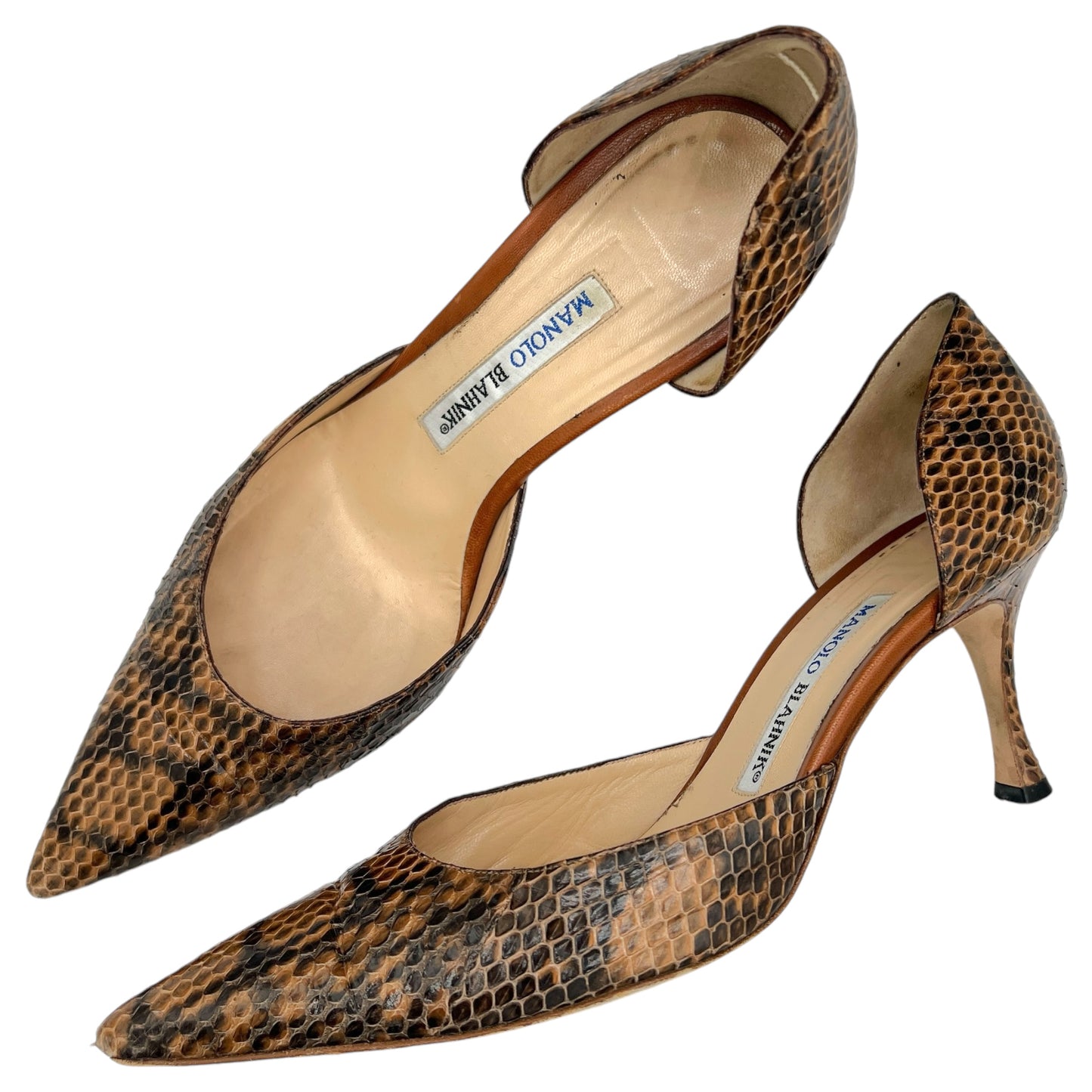 Manolo Blahnik Brown Snakeskin D'Orsay Kitten Heels - Outfit Repeater