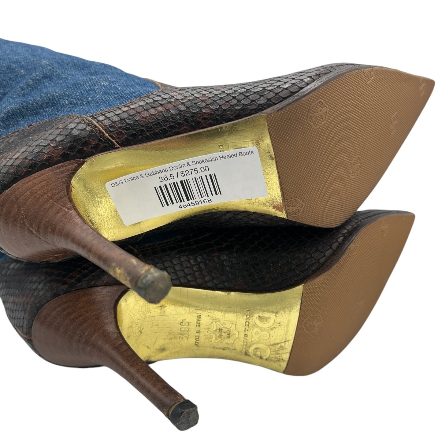 D&G Dolce & Gabbana Denim & Snakeskin Heeled Boots - Outfit Repeater