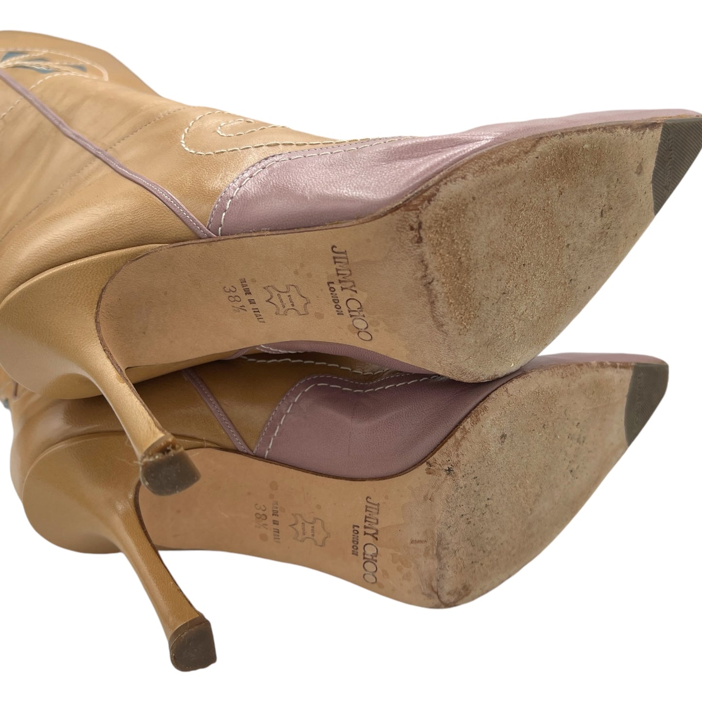 Jimmy Choo Tan Leather Embroidered Heeled Western Boots - Outfit Repeater